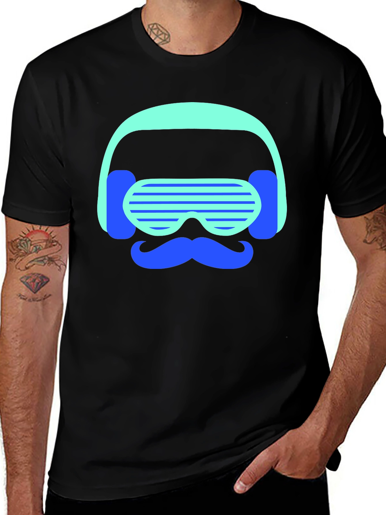 Retro Vibes T-Shirt: Mustache DJ Graphic Tee