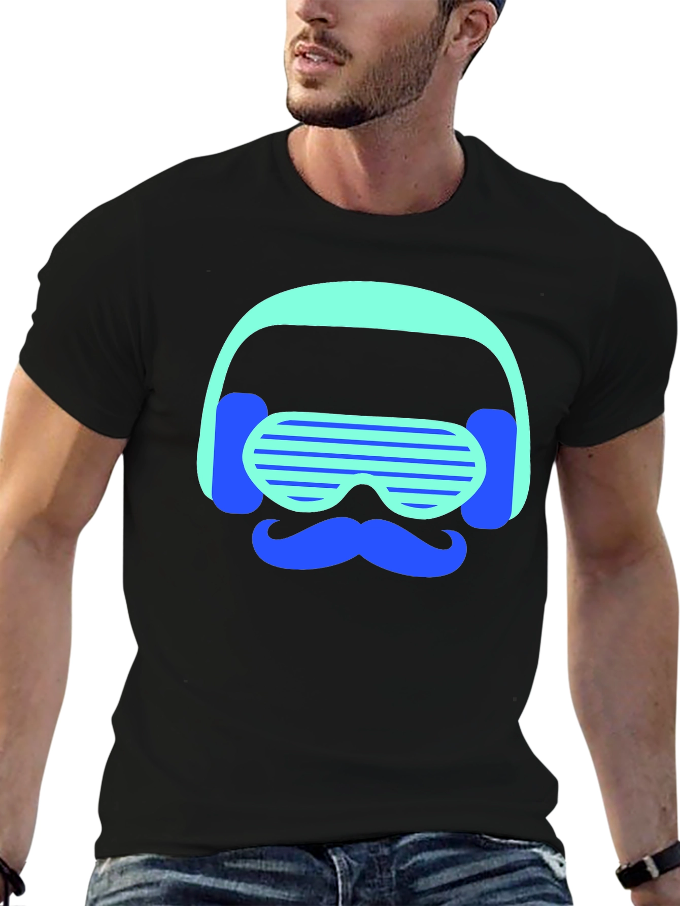 Retro Vibes T-Shirt: Mustache DJ Graphic Tee