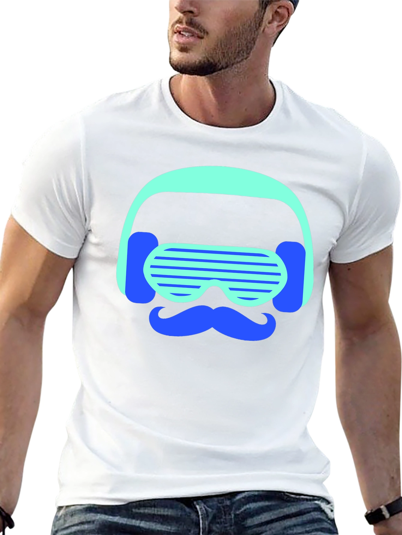 Retro Vibes T-Shirt: Mustache DJ Graphic Tee