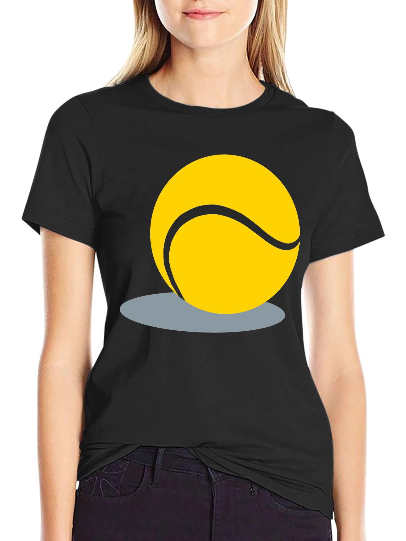 Tennis Ball Graphic Tee - Black Cotton T-Shirt