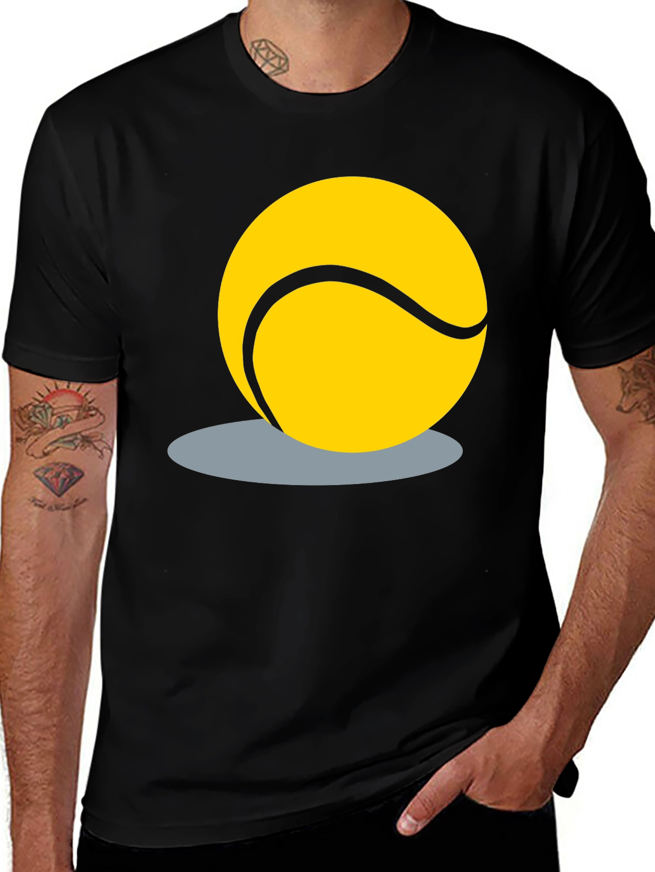 Tennis Ball Graphic Tee - Black Cotton T-Shirt