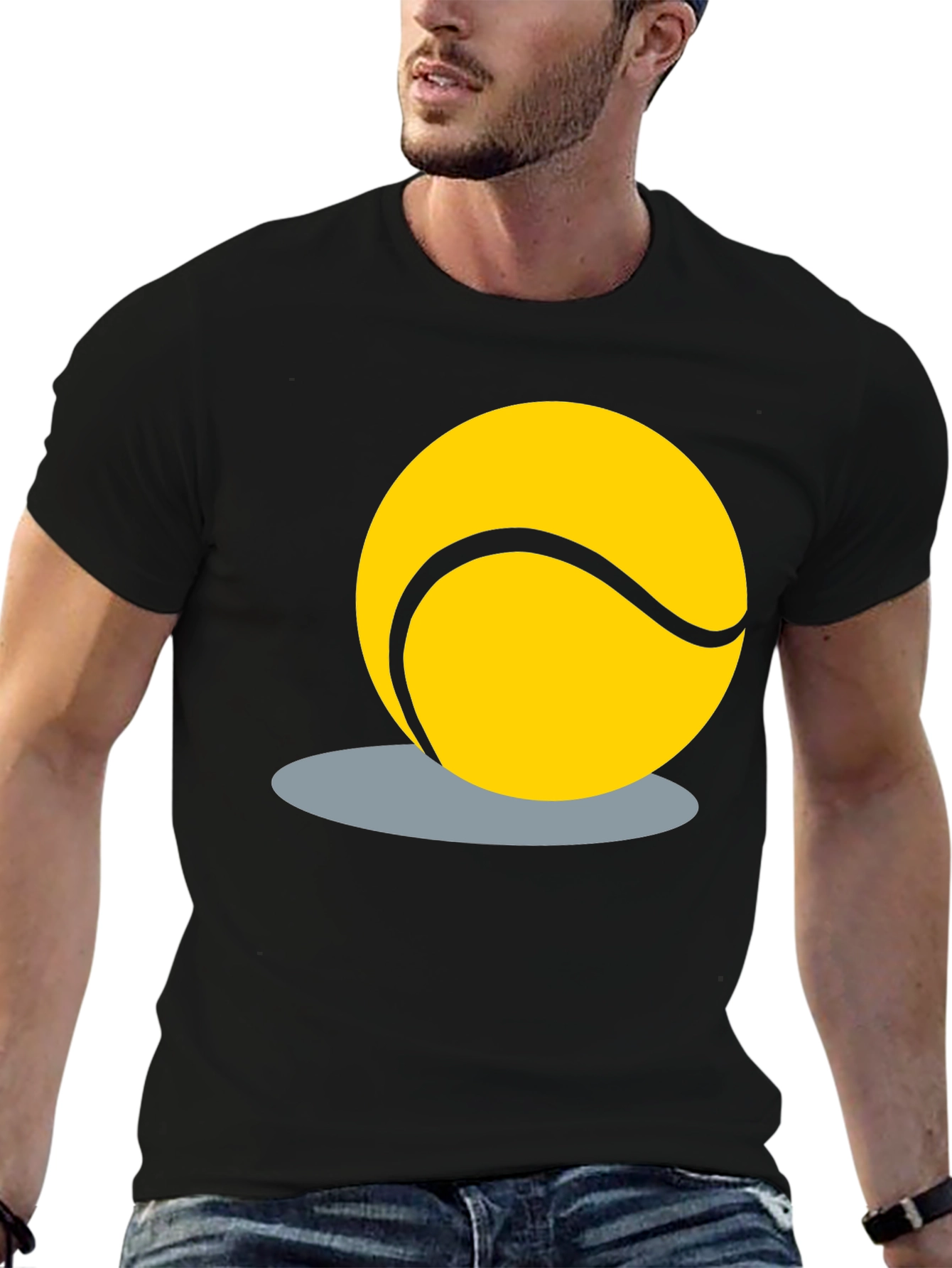 Tennis Ball Graphic Tee - Black Cotton T-Shirt