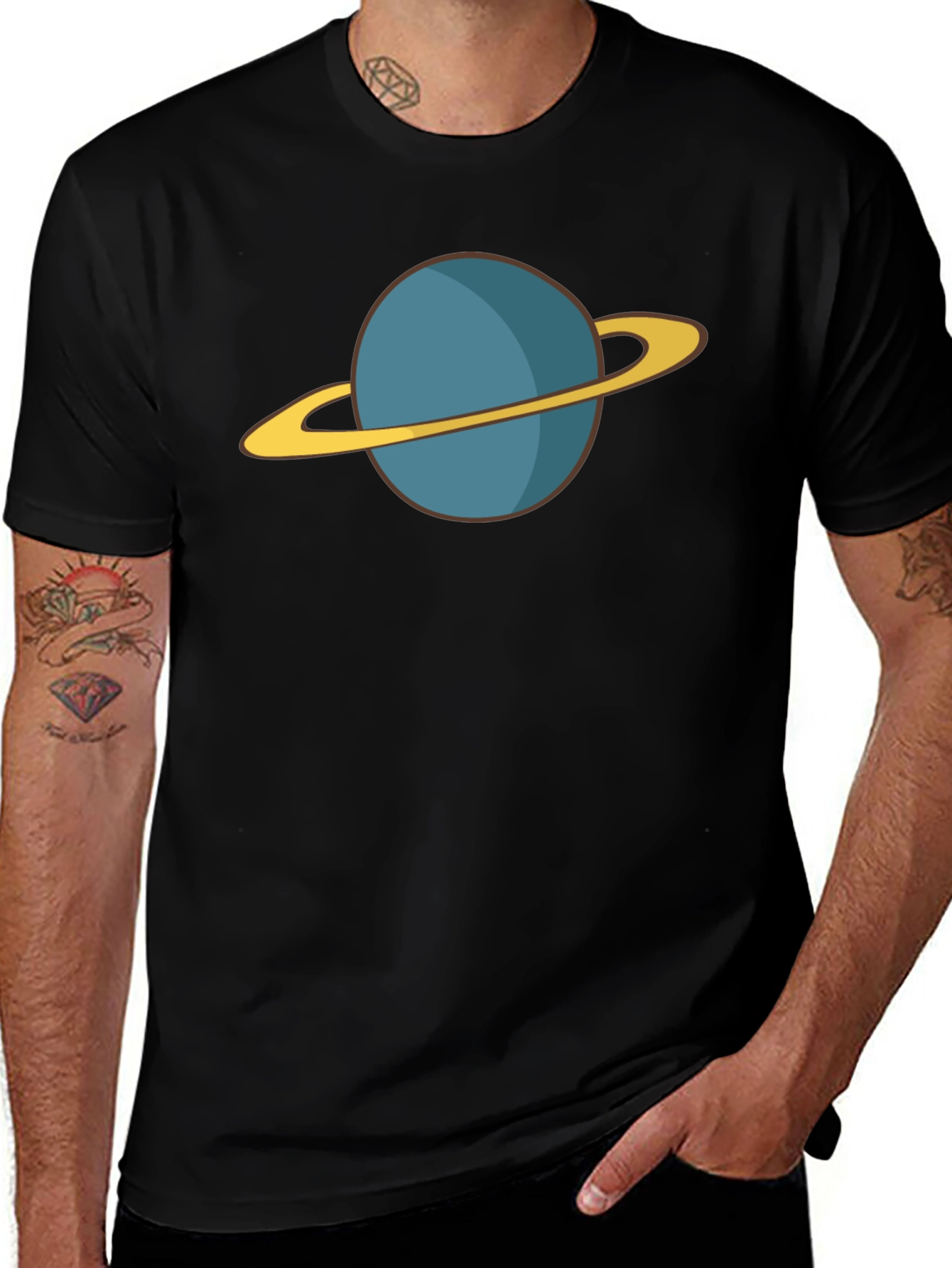 Planet Saturn Graphic Tee - Black