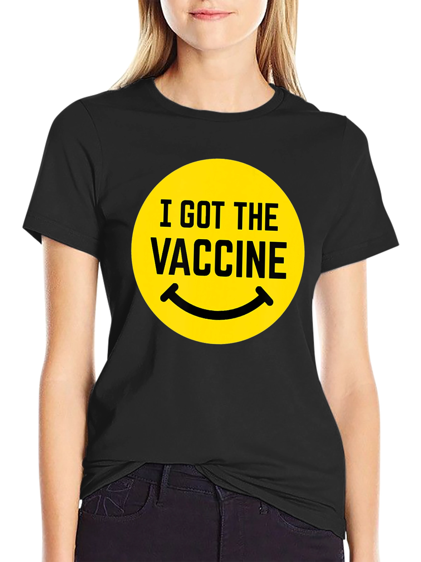 I Got The Vaccine Smiley Face Black T-Shirt