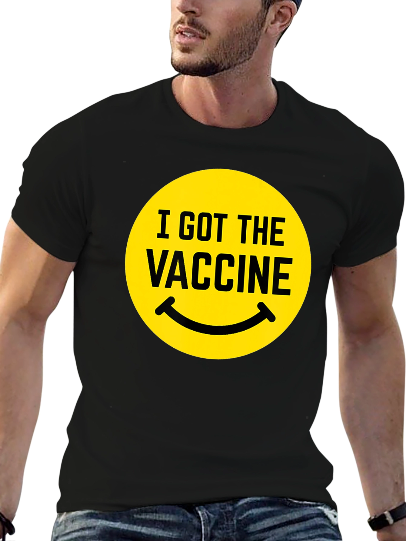 I Got The Vaccine Smiley Face Black T-Shirt