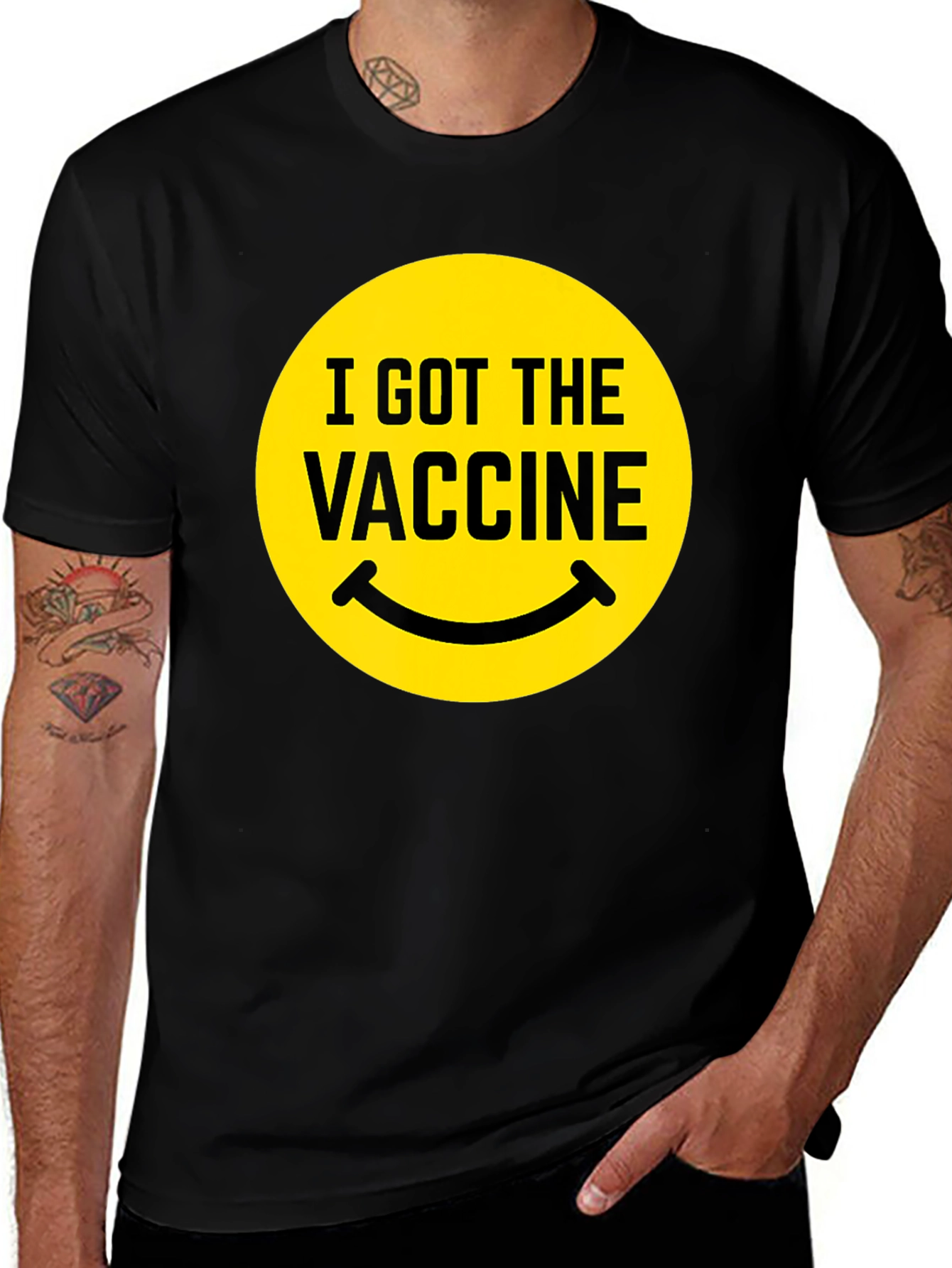I Got The Vaccine Smiley Face Black T-Shirt