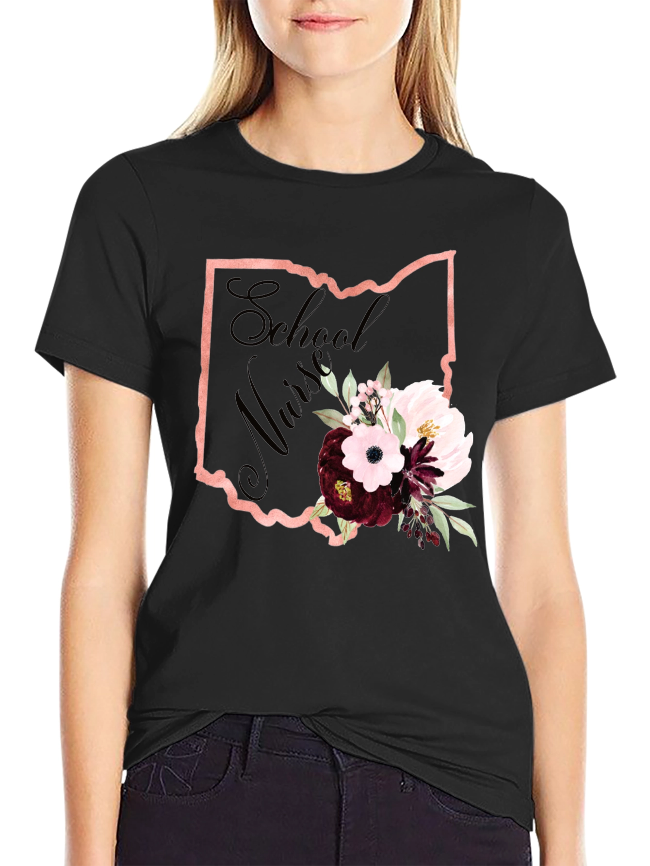 School Nurse Ohio State Floral T-Shirt