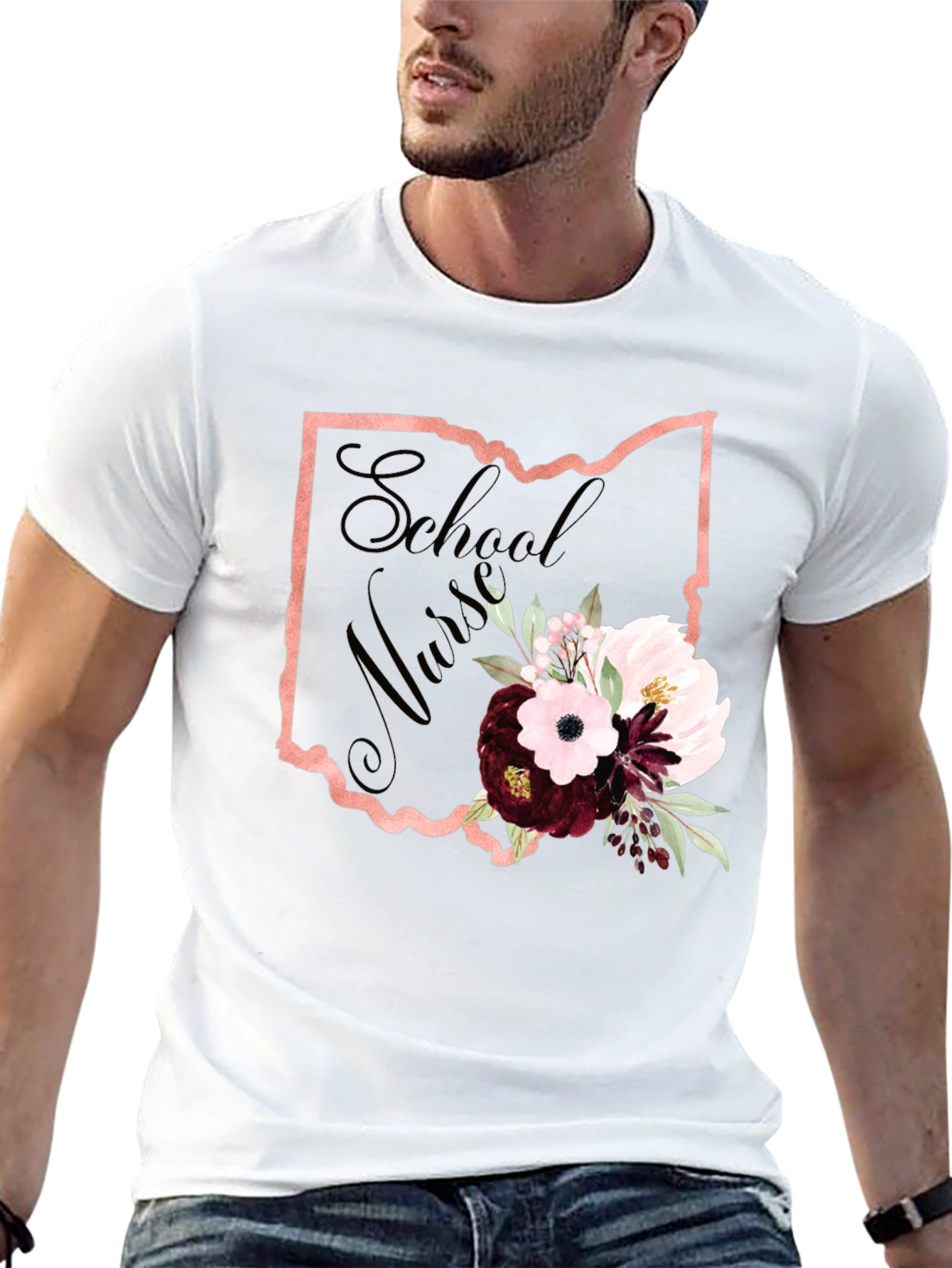 School Nurse Ohio State Floral T-Shirt