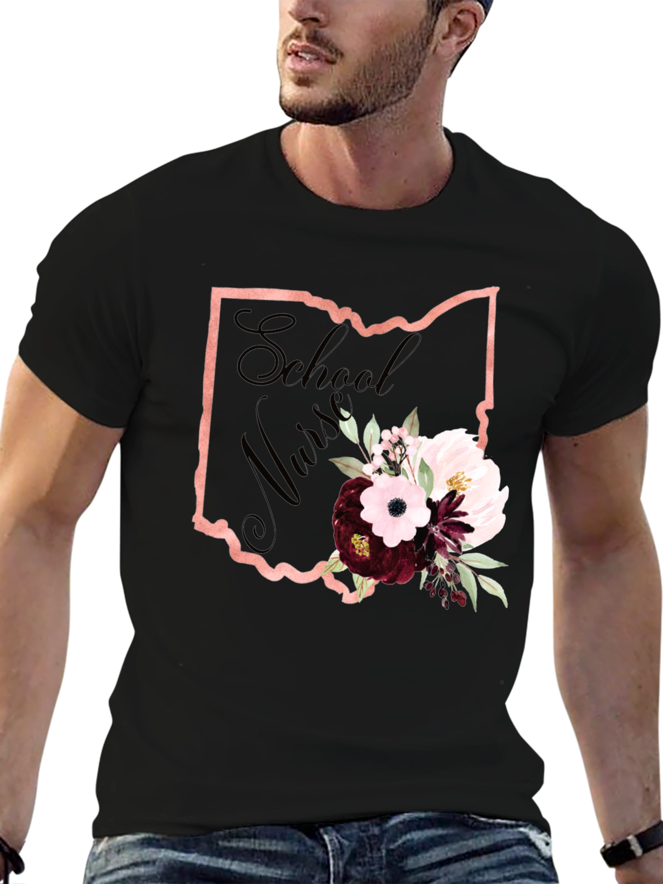 School Nurse Ohio State Floral T-Shirt