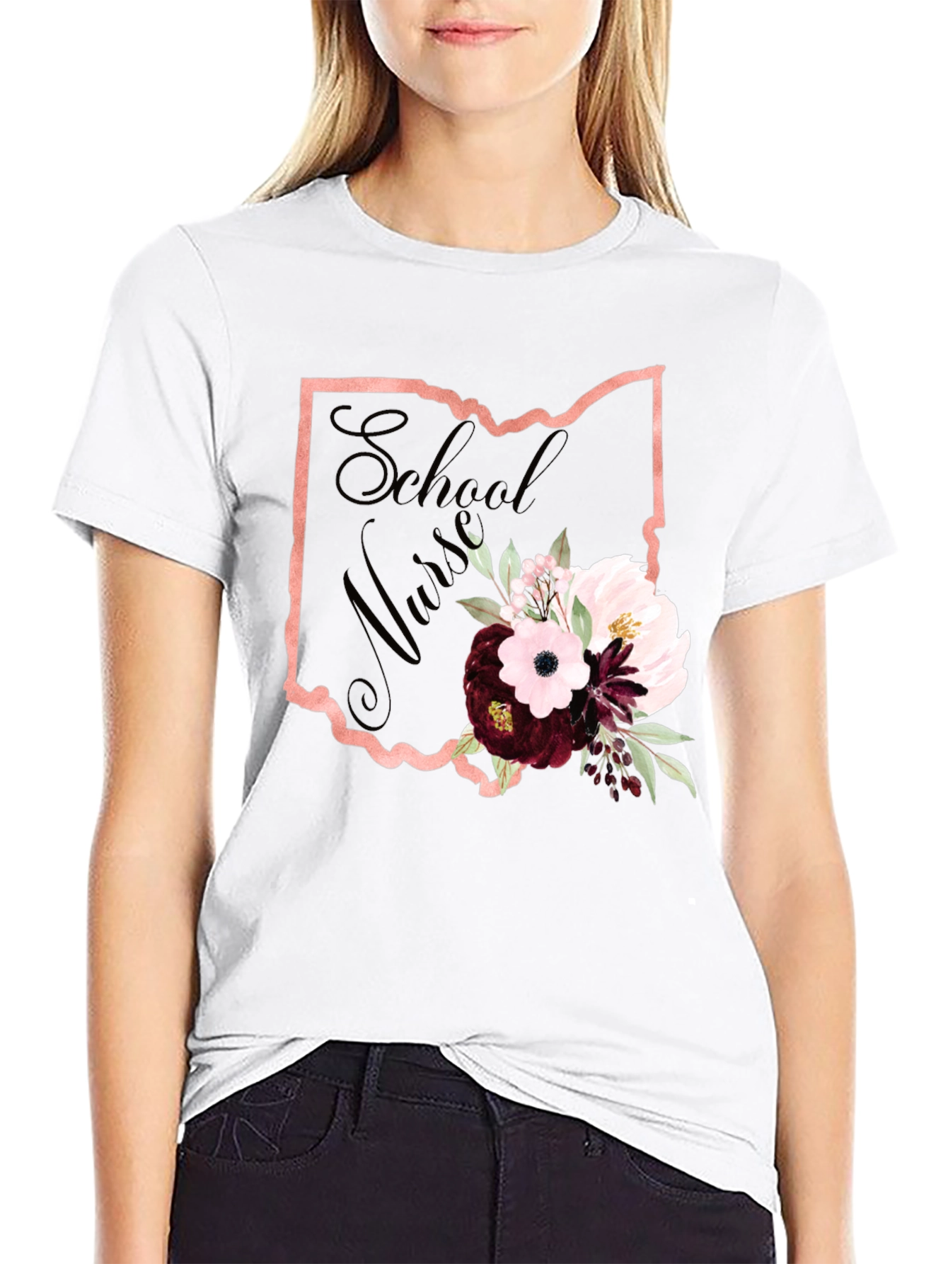 School Nurse Ohio State Floral T-Shirt