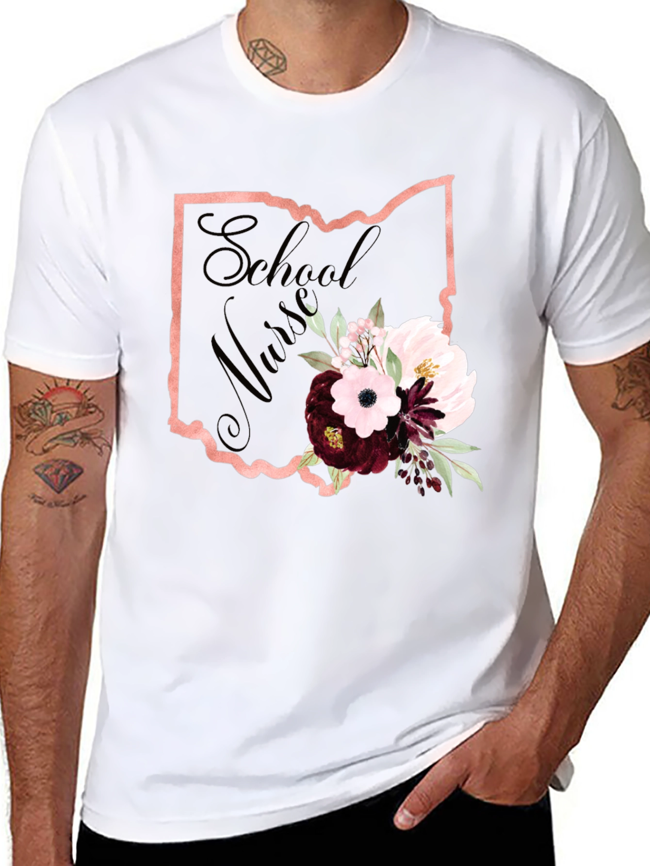 School Nurse Ohio State Floral T-Shirt
