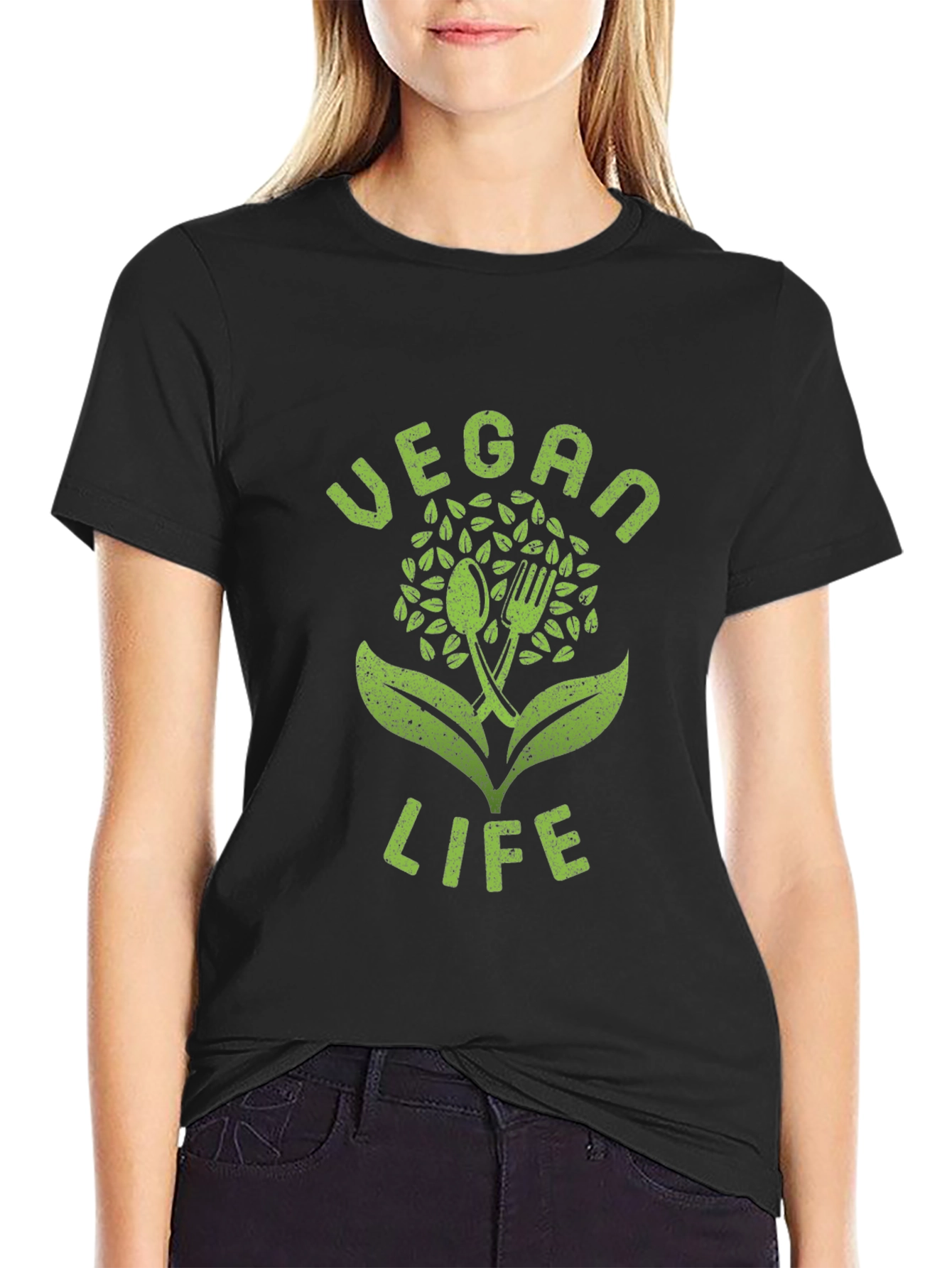 Vegan Life Graphic Tee - Black Cotton T-Shirt