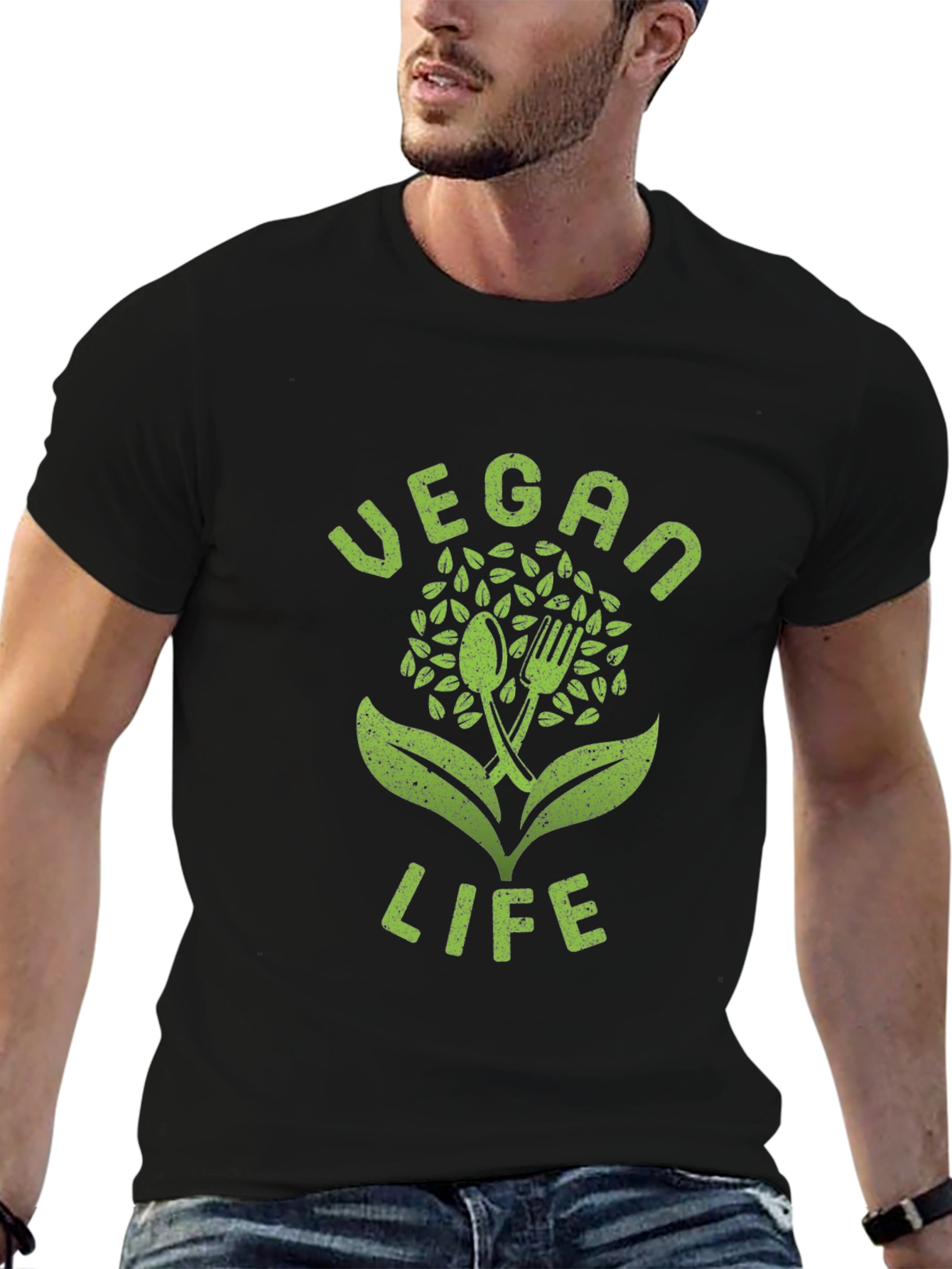 Vegan Life Graphic Tee - Black Cotton T-Shirt