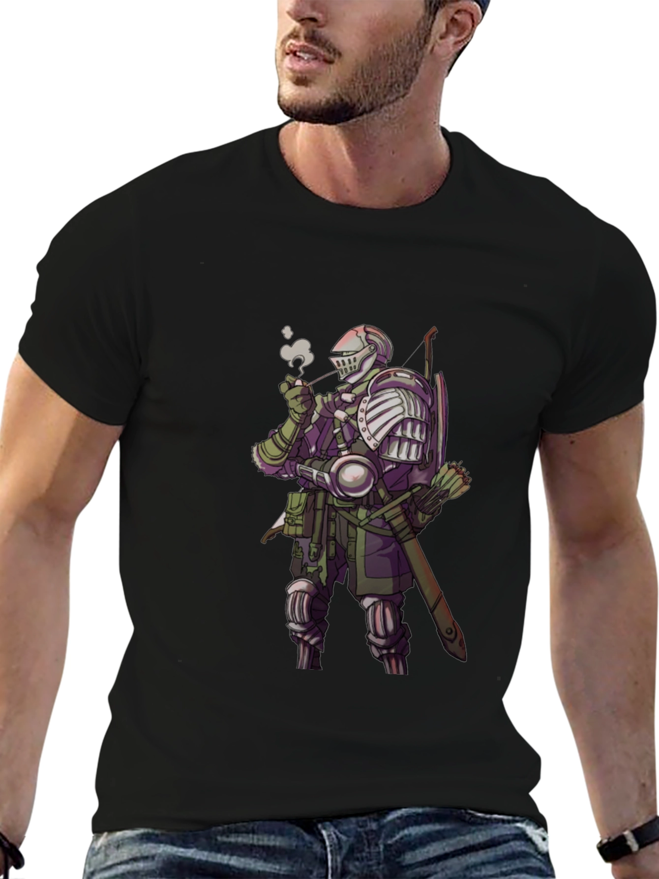 Knight Smoking Pipe T-Shirt - Medieval Fantasy Tee