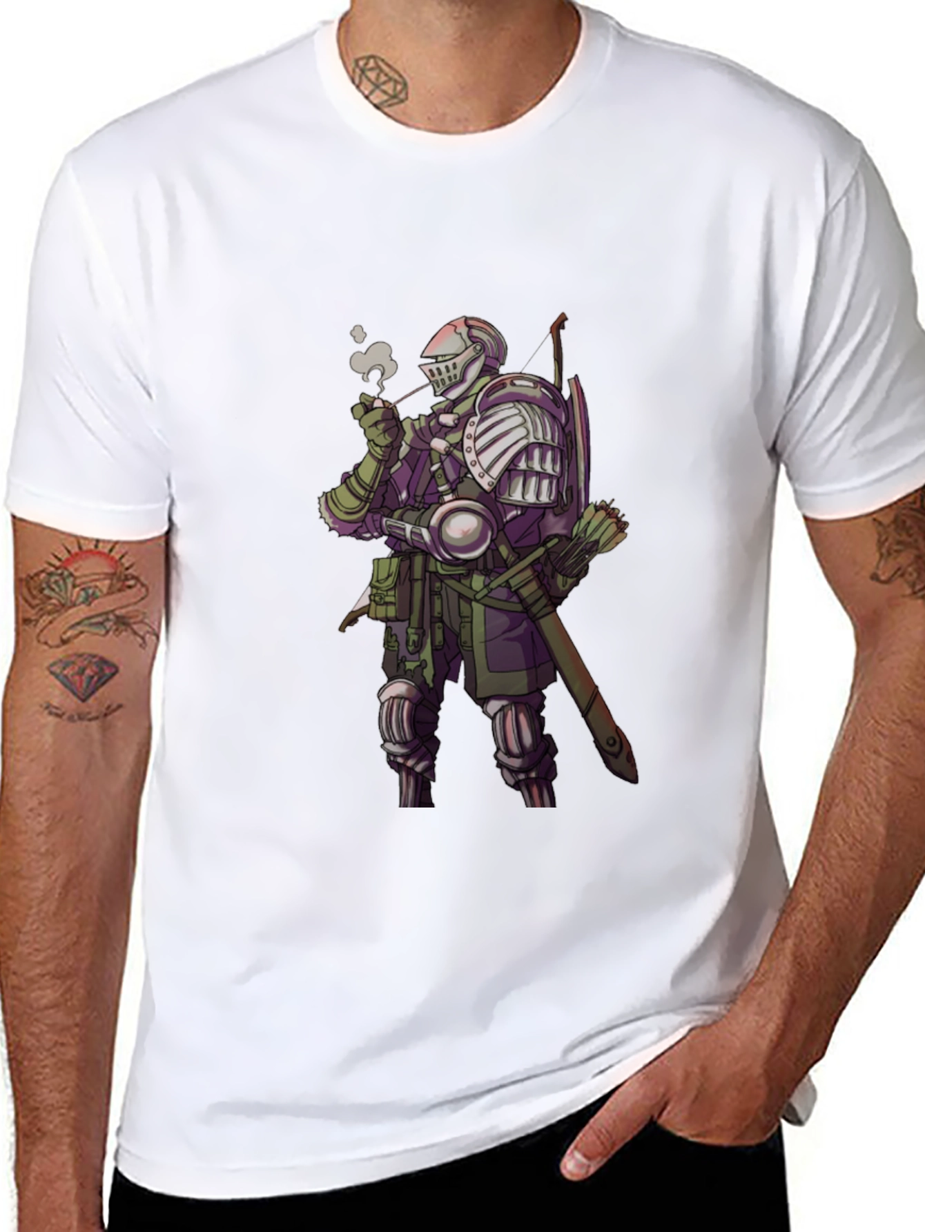 Knight Smoking Pipe T-Shirt - Medieval Fantasy Tee