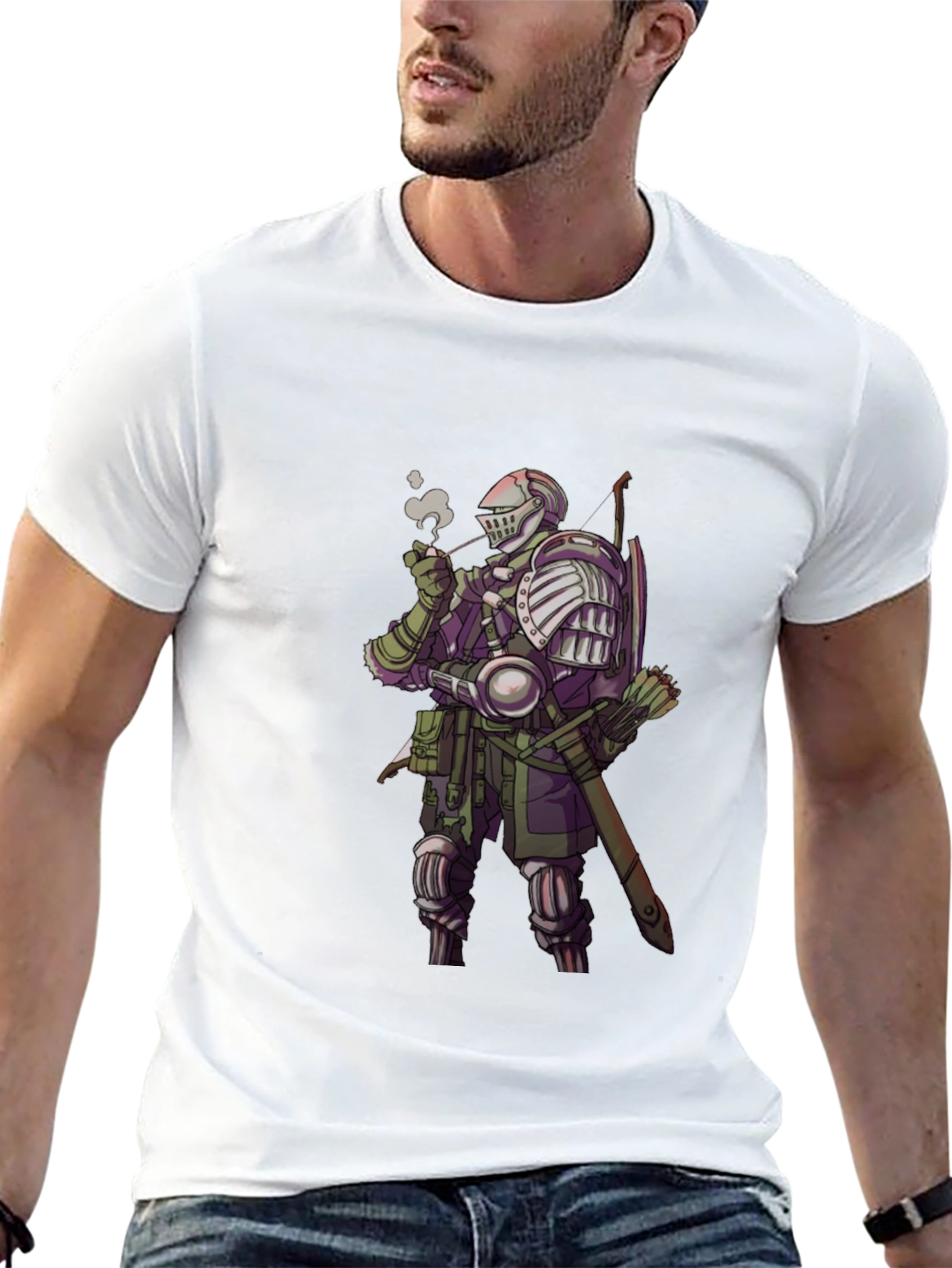 Knight Smoking Pipe T-Shirt - Medieval Fantasy Tee