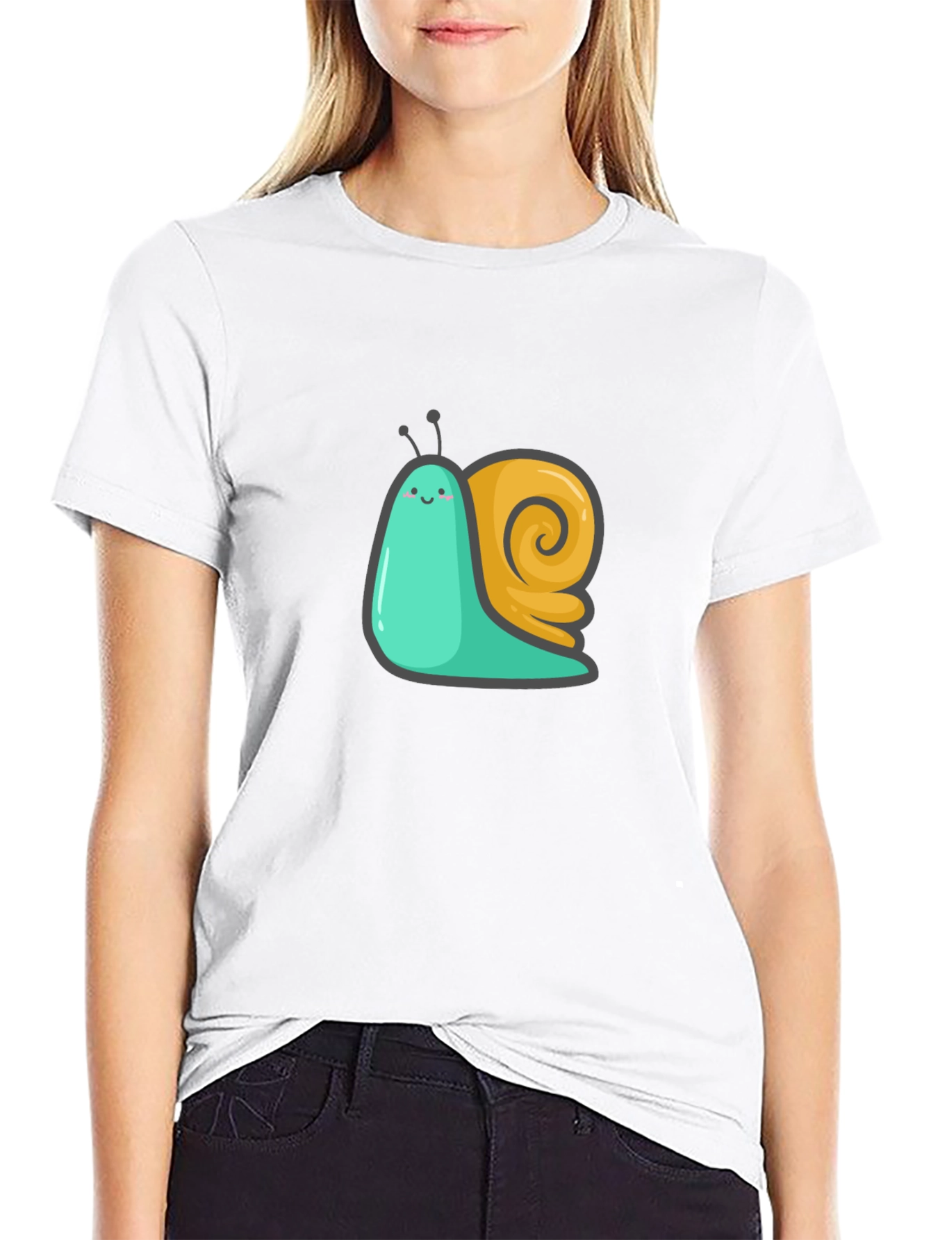 Cute Snail Graphic Tee - Black Cotton T-Shirt