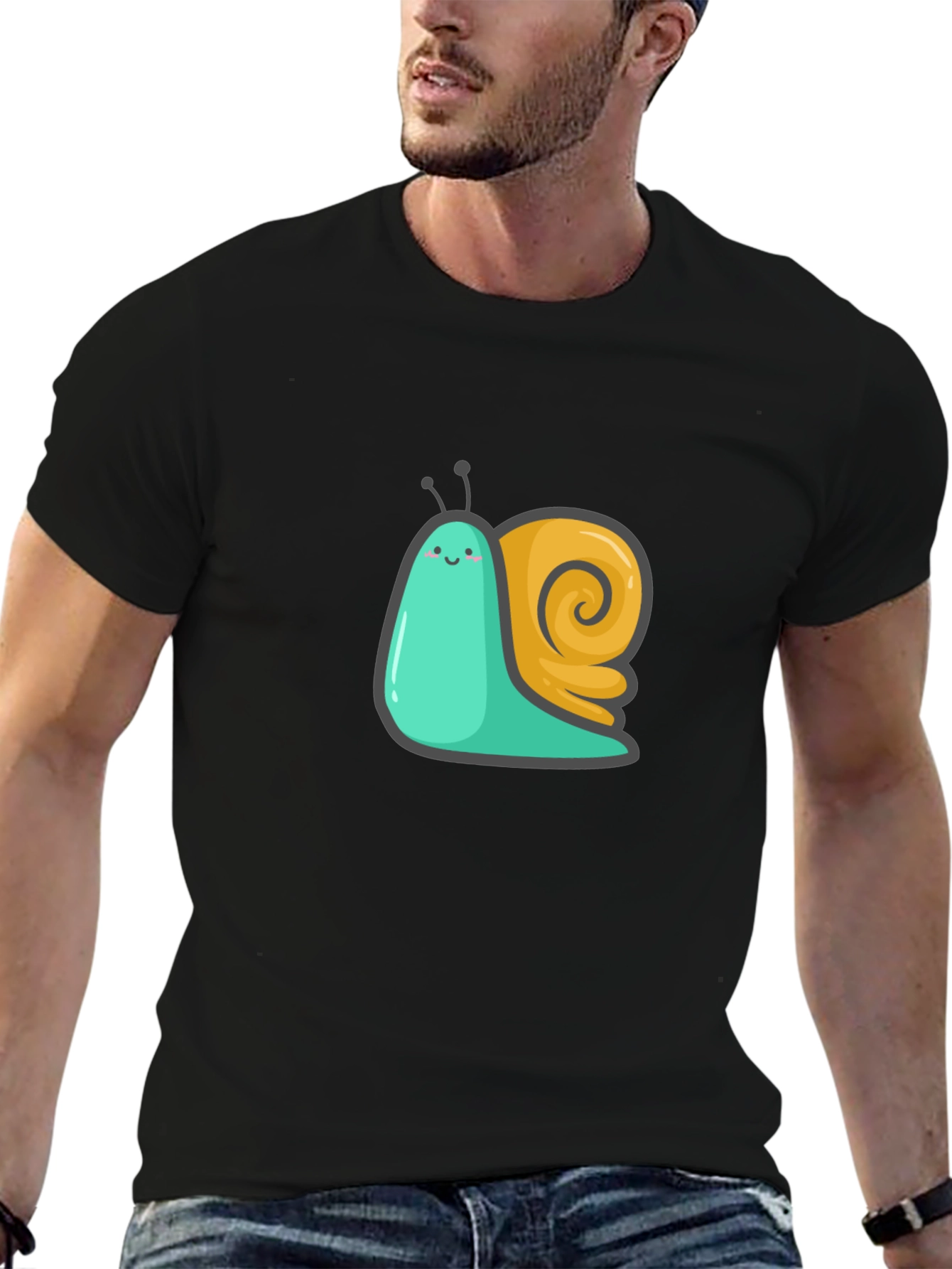 Cute Snail Graphic Tee - Black Cotton T-Shirt