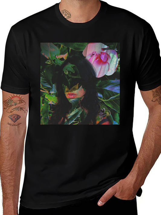 Floral Portrait Graphic Tee - Black Cotton Blend