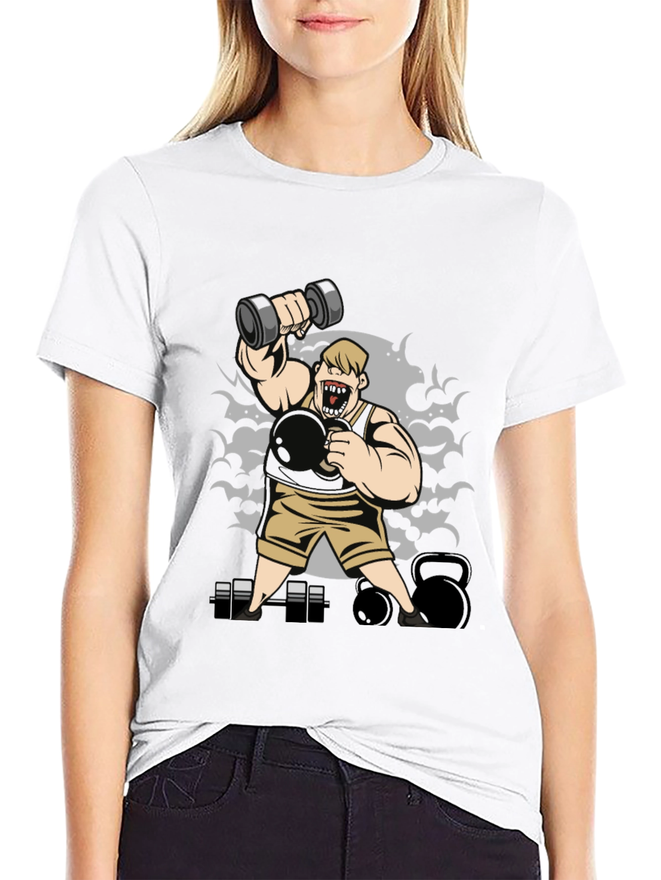Weightlifting Cartoon Graphic T-Shirt