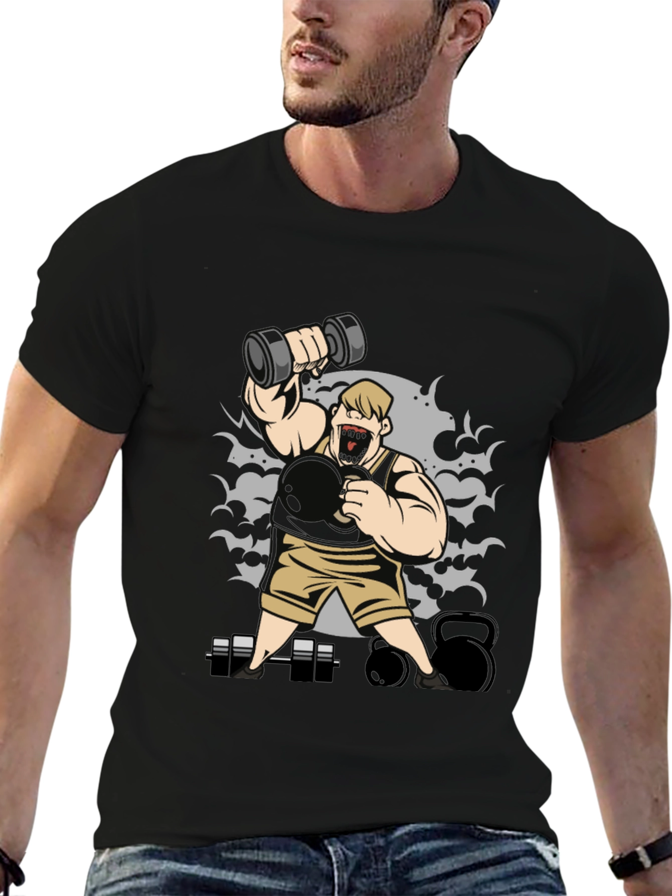 Weightlifting Cartoon Graphic T-Shirt