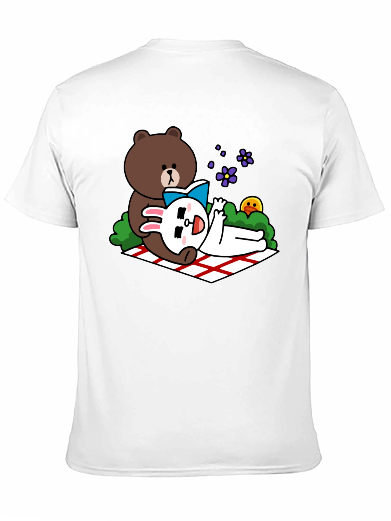 Cute Cartoon Bear & Rabbit T-Shirt - Black