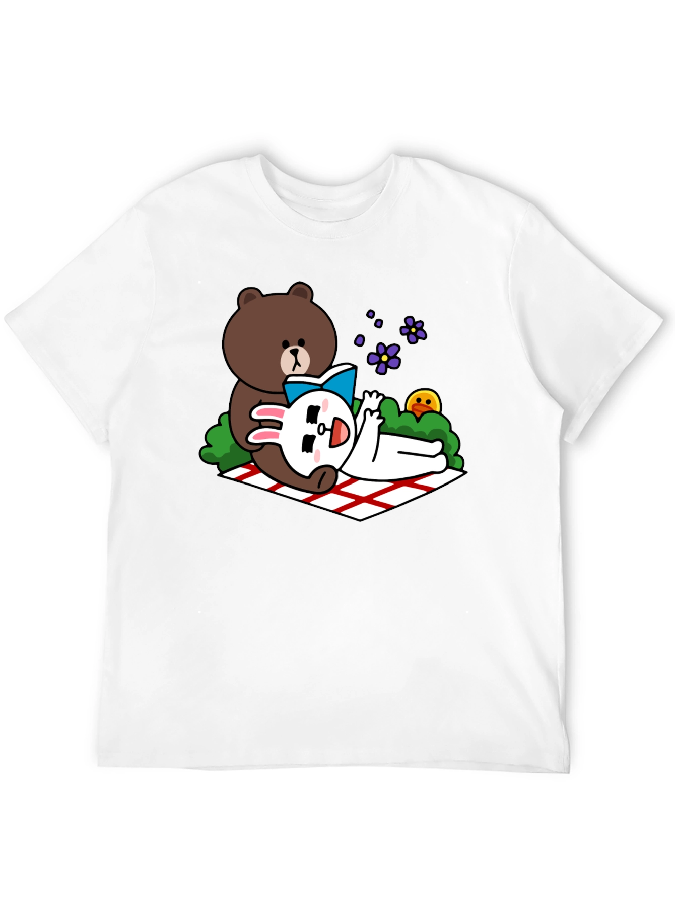 Cute Cartoon Bear & Rabbit T-Shirt - Black