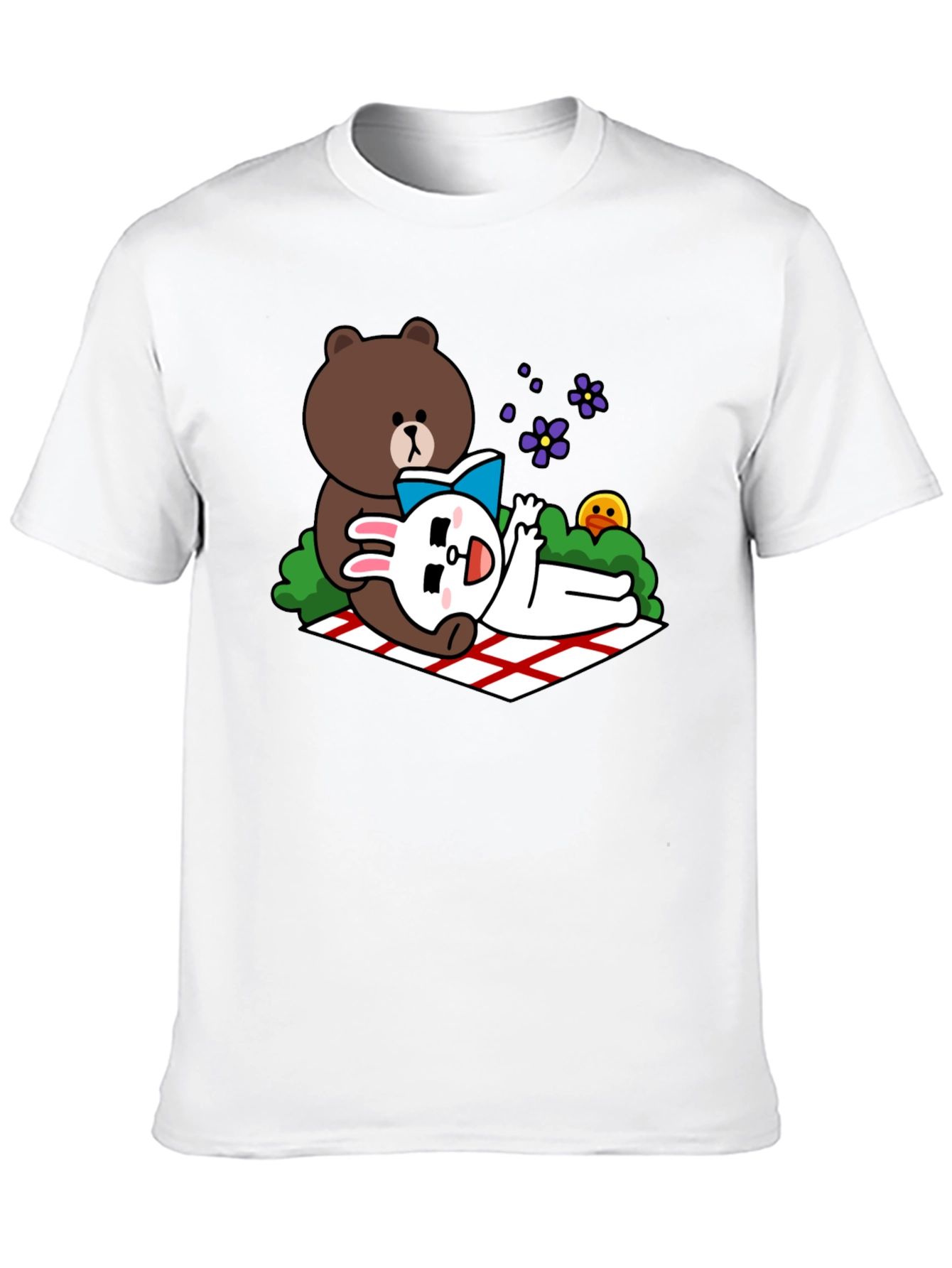 Cute Cartoon Bear & Rabbit T-Shirt - Black