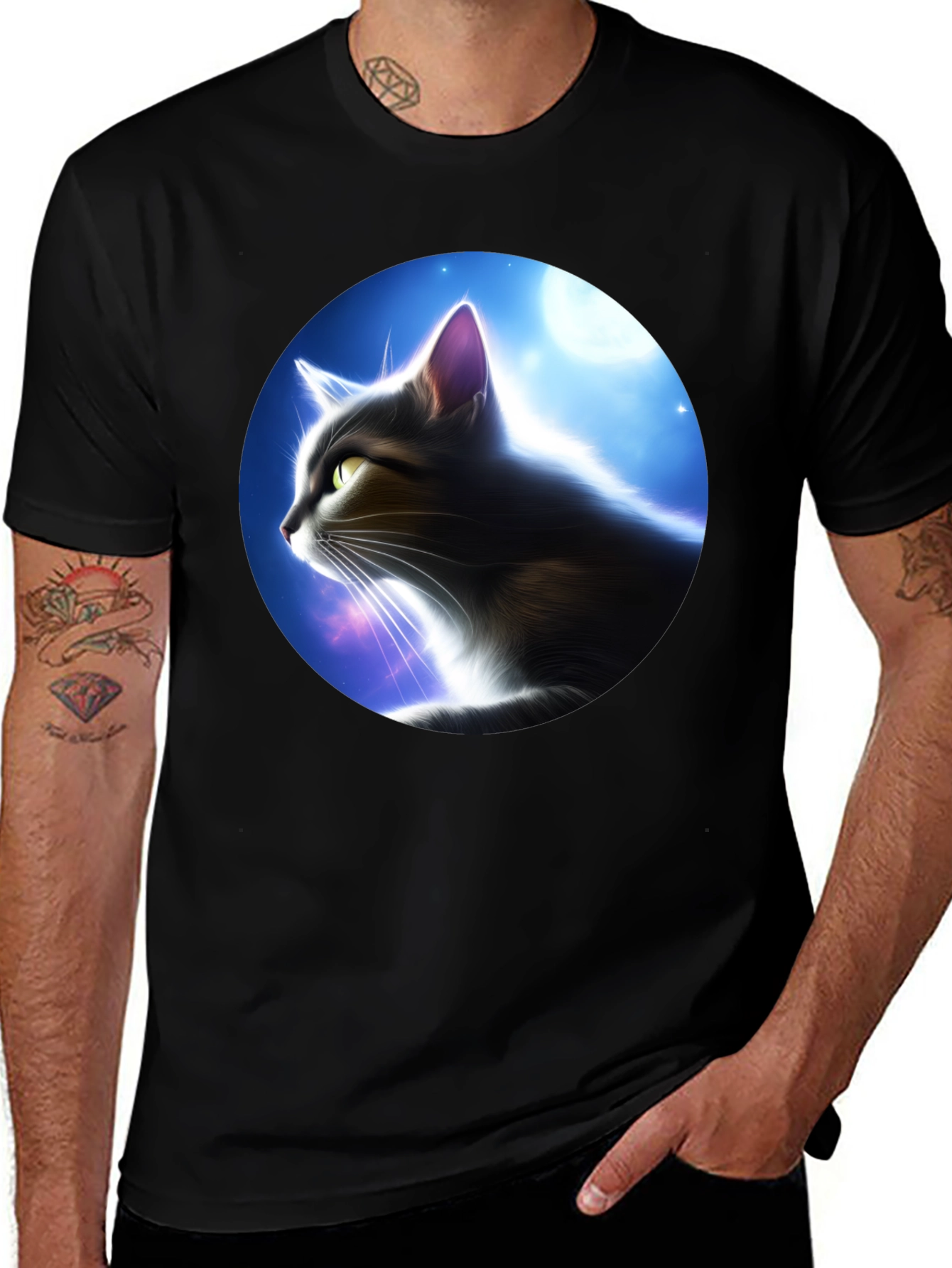 Cosmic Cat T-Shirt - Black Graphic Tee