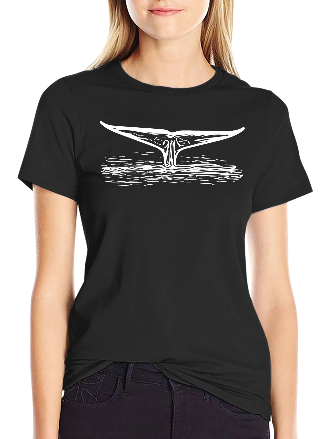 Whale Tail Graphic Tee - Black Cotton T-Shirt