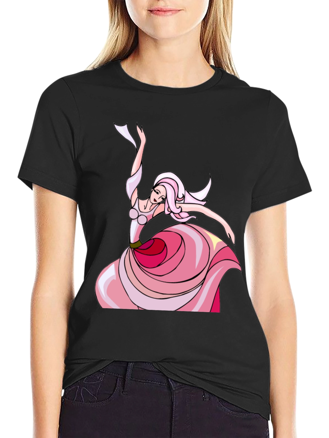 Elegant Dancer Graphic Tee - Black Cotton