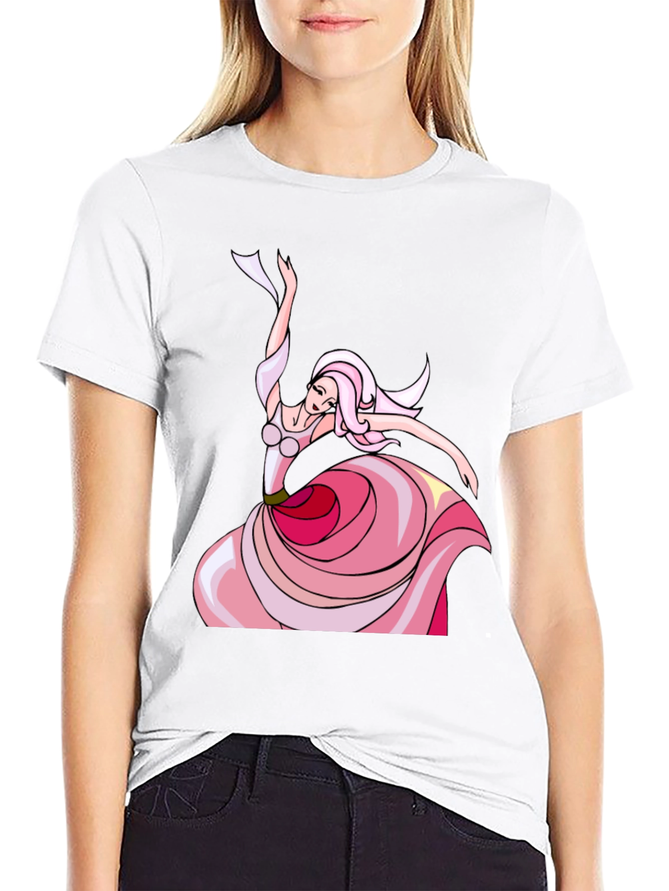 Elegant Dancer Graphic Tee - Black Cotton