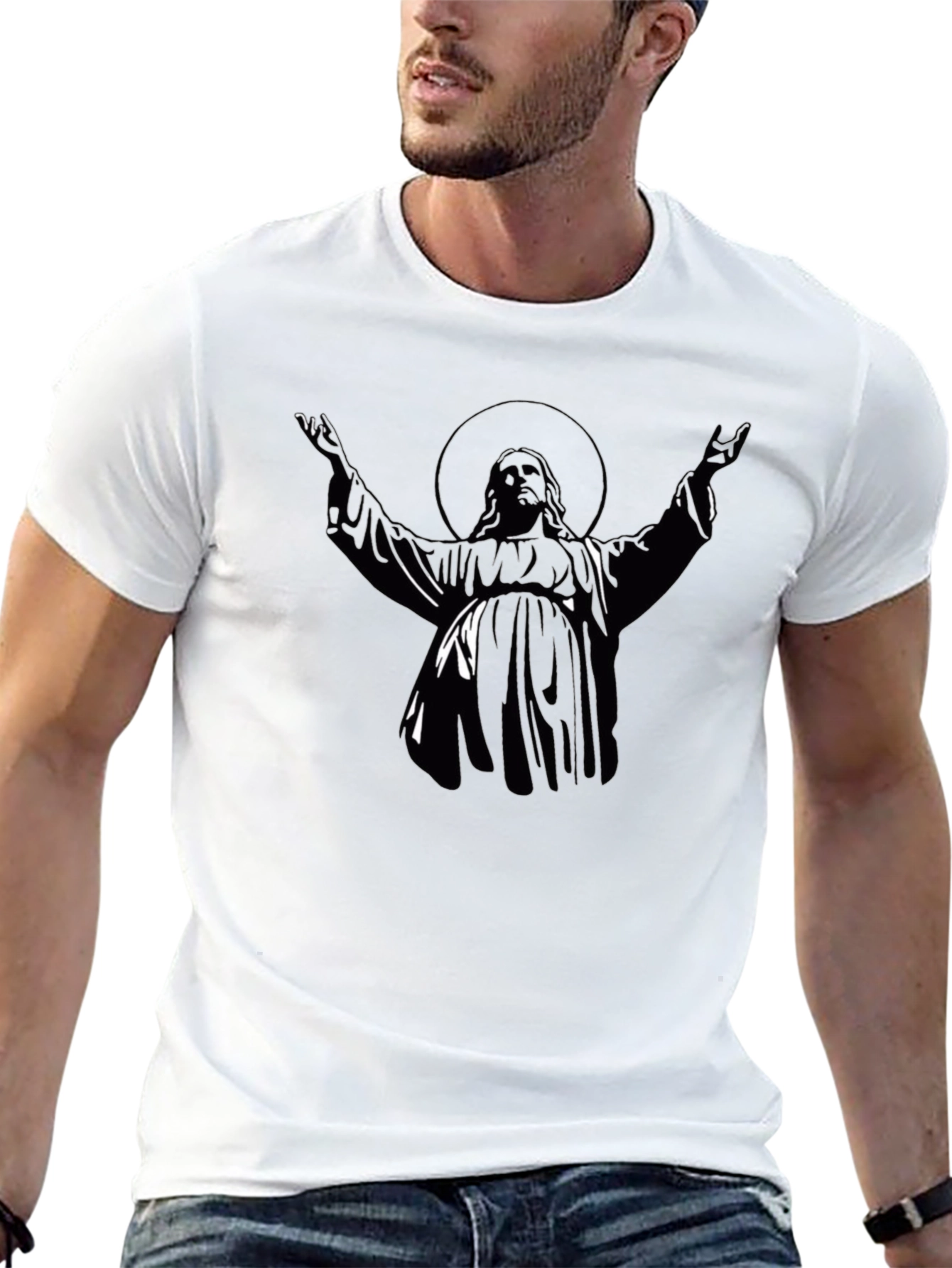 Black Graphic Tee - Religious Figure