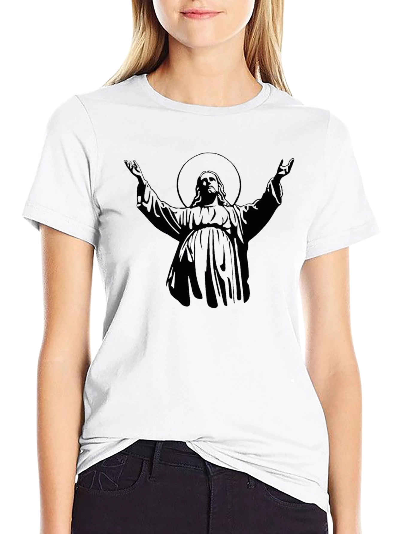 Black Graphic Tee - Religious Figure