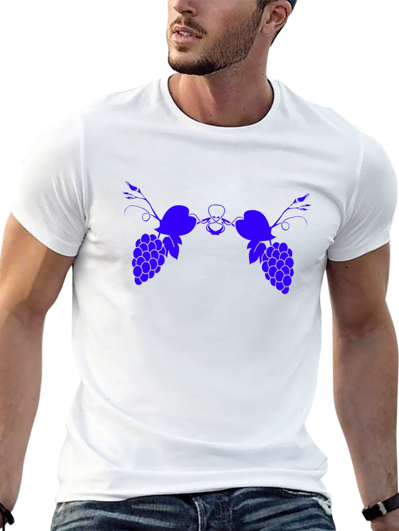 Blue Grape Graphic Print Black T-Shirt