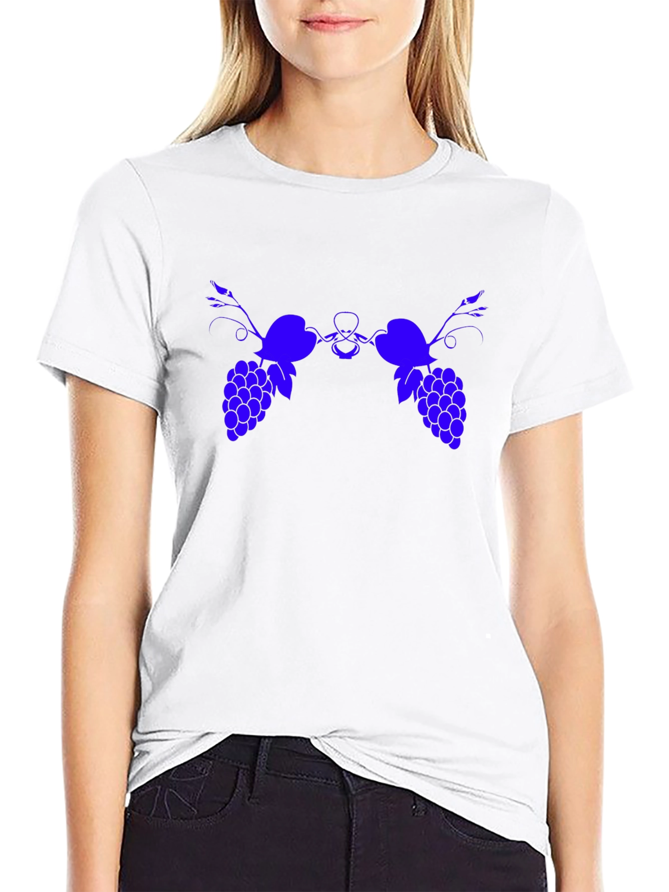 Blue Grape Graphic Print Black T-Shirt