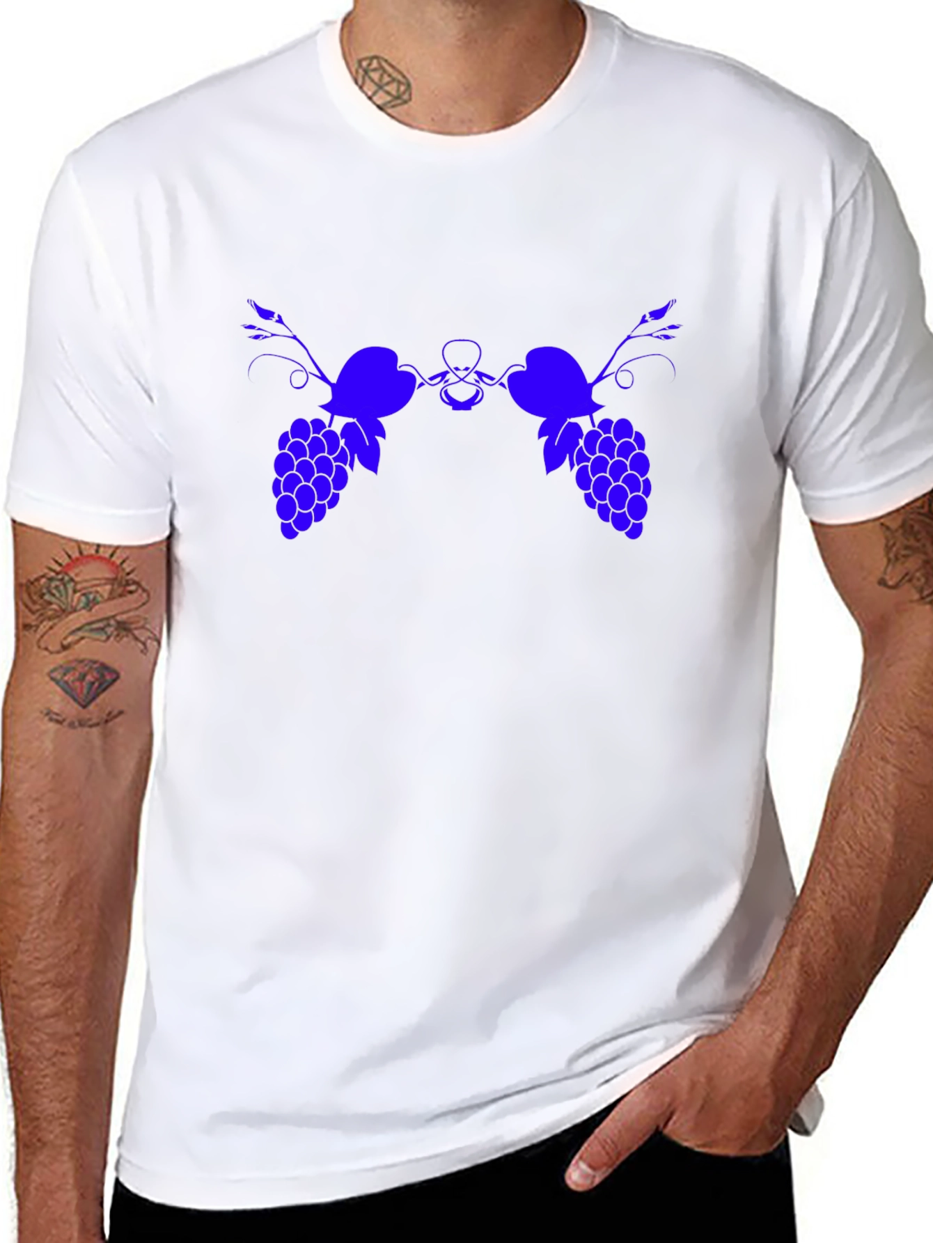 Blue Grape Graphic Print Black T-Shirt