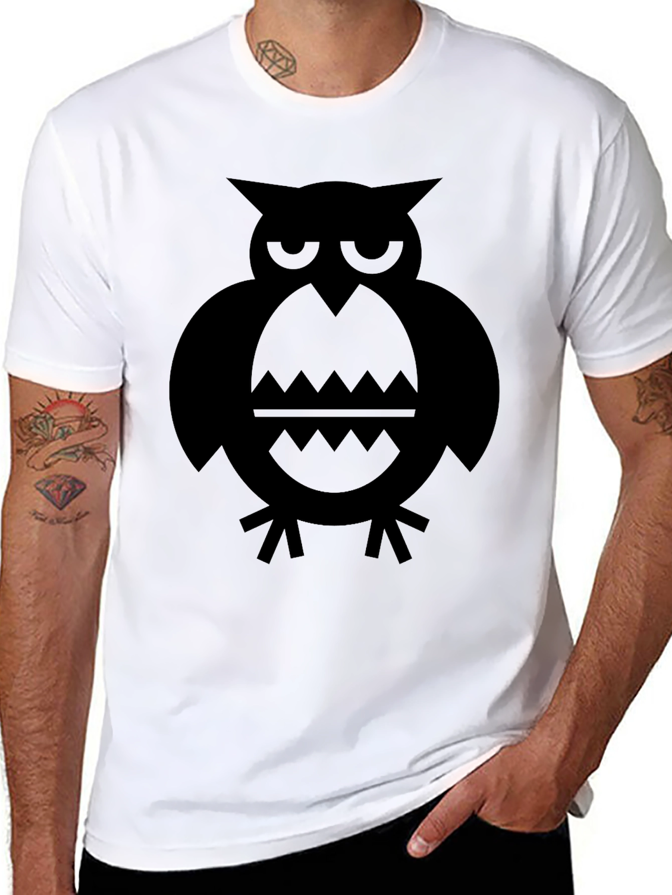 Mens Black Owl Graphic T-Shirt