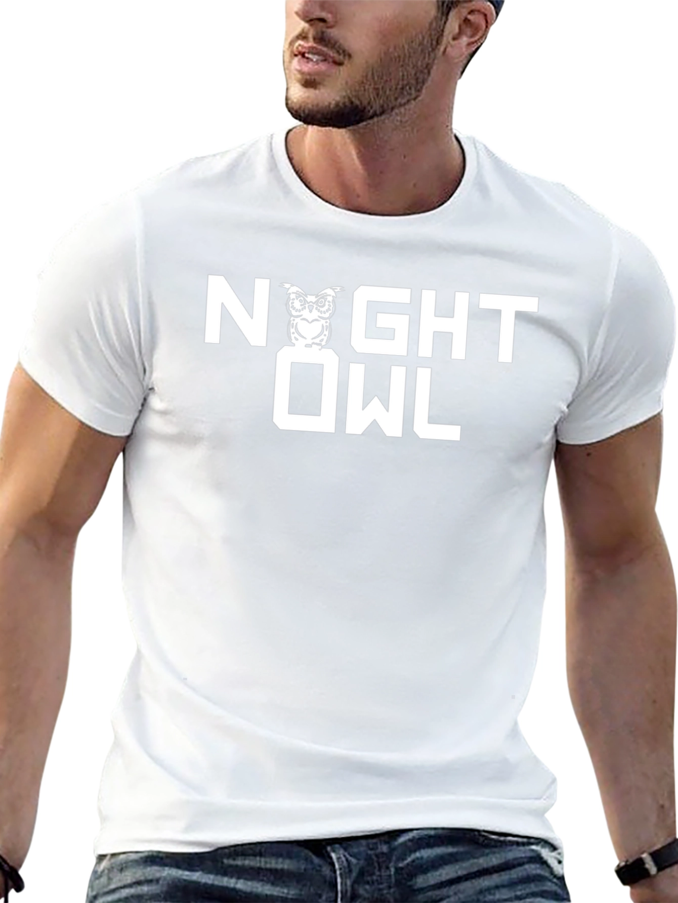 Night Owl Graphic Print T-Shirt - Premium Cotton Blend