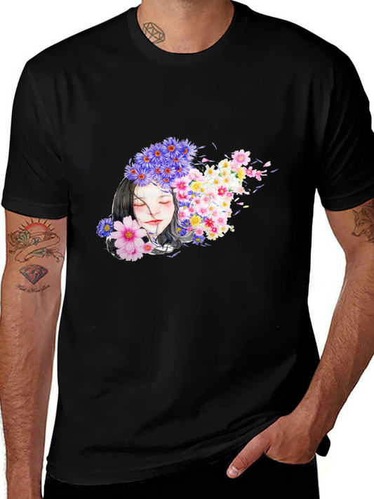 Floral Woman Black T-Shirt