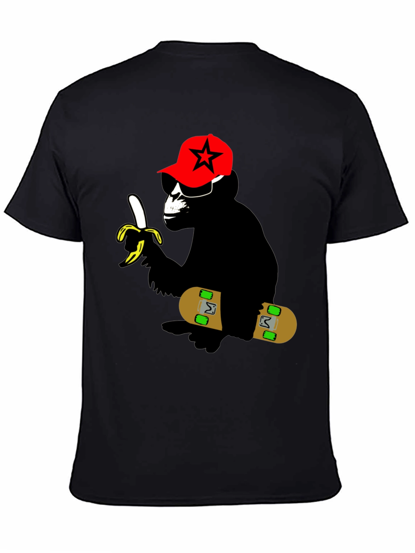 Cool Monkey Skateboarder Graphic Tee - Black