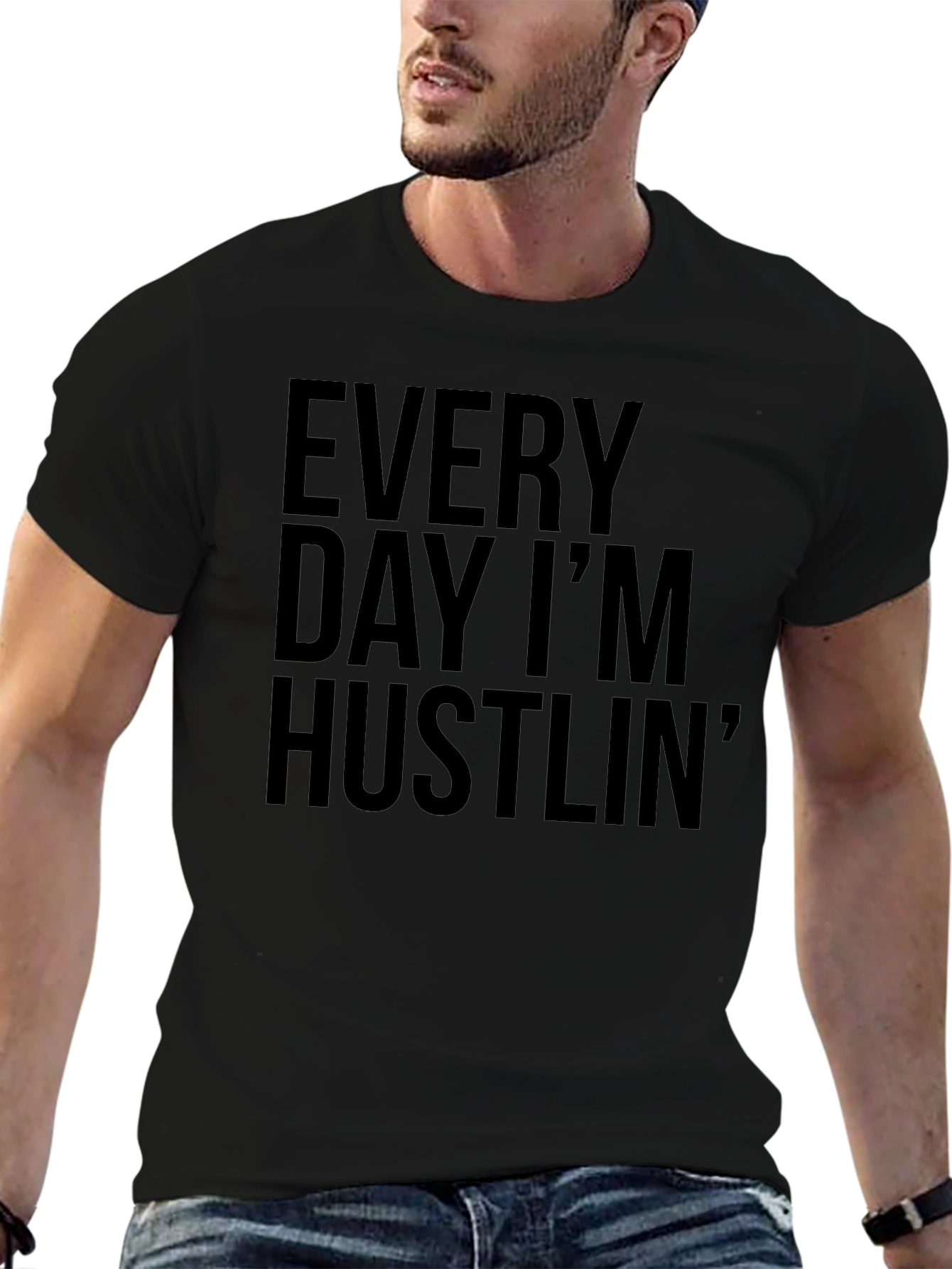 Every Day Im Hustlin Black Graphic Tee