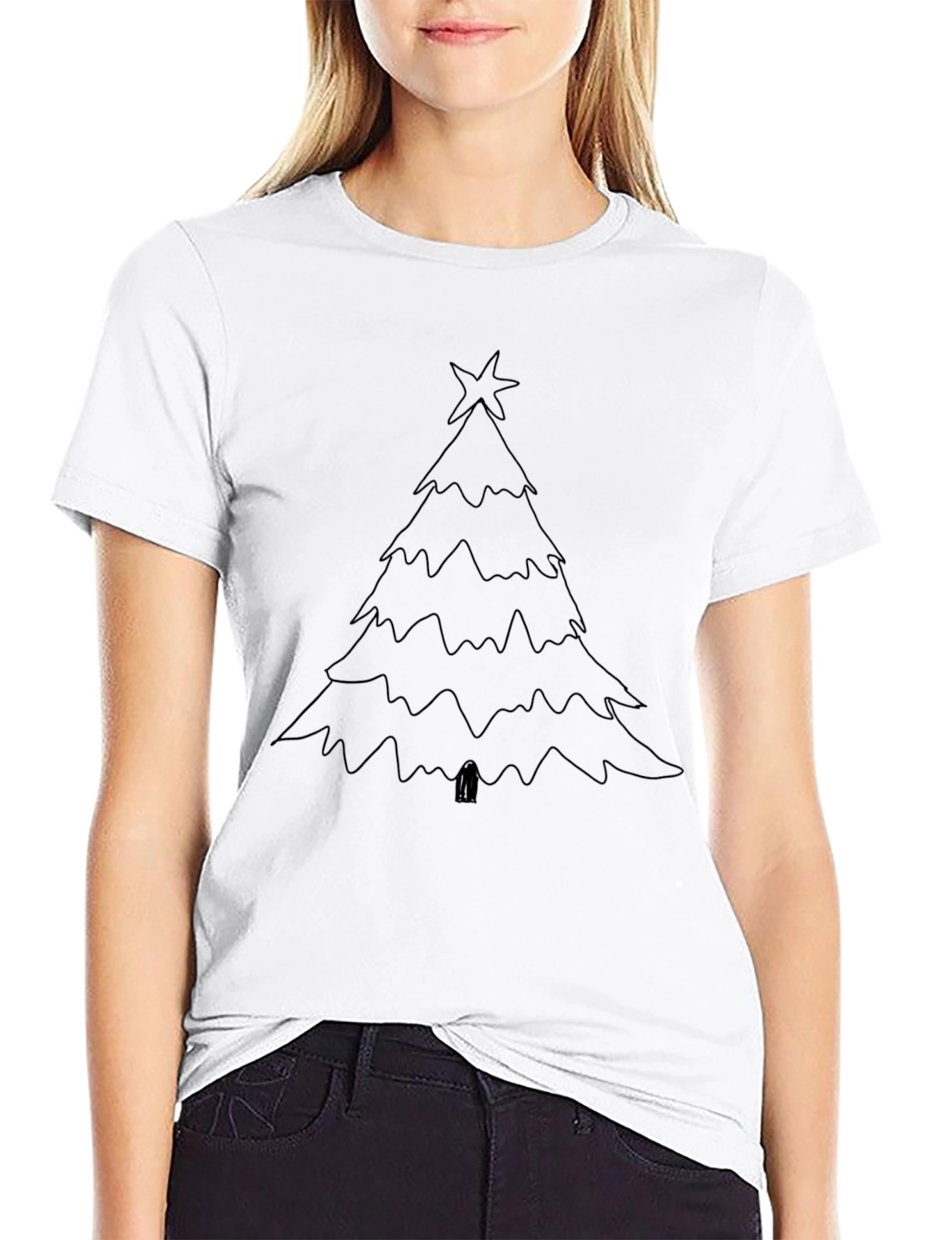 Christmas Tree Outline Graphic Tee - Black