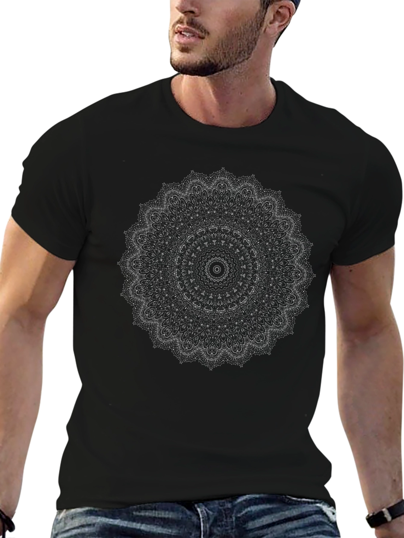 Mandala Print Black T-Shirt - Spiritual Design