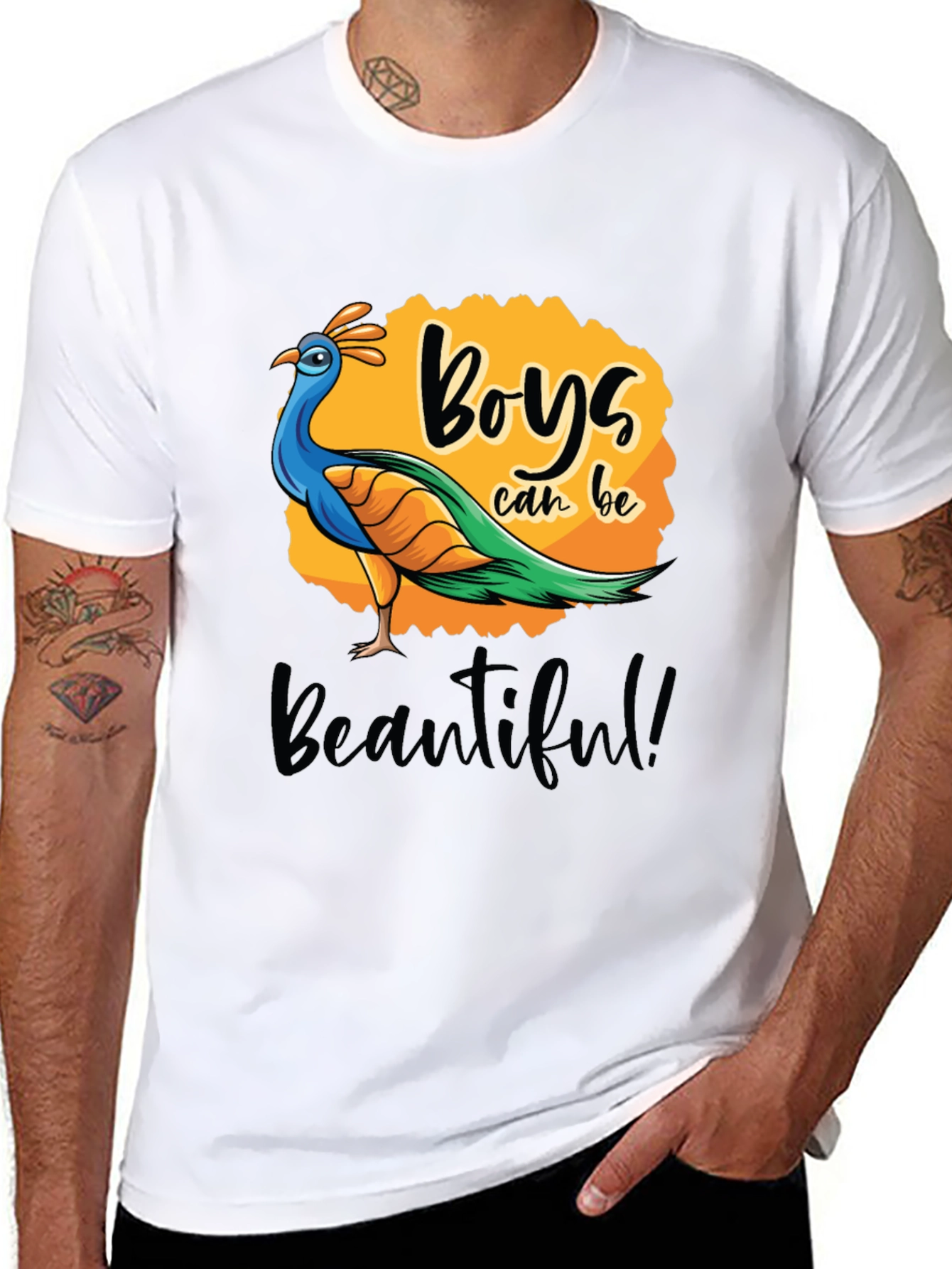 Boys Can Be Beautiful Peacock Graphic Tee