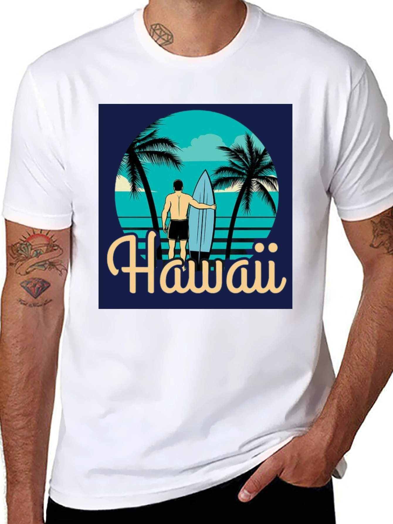 Hawaii Surfer T-Shirt - Tropical Beach Design