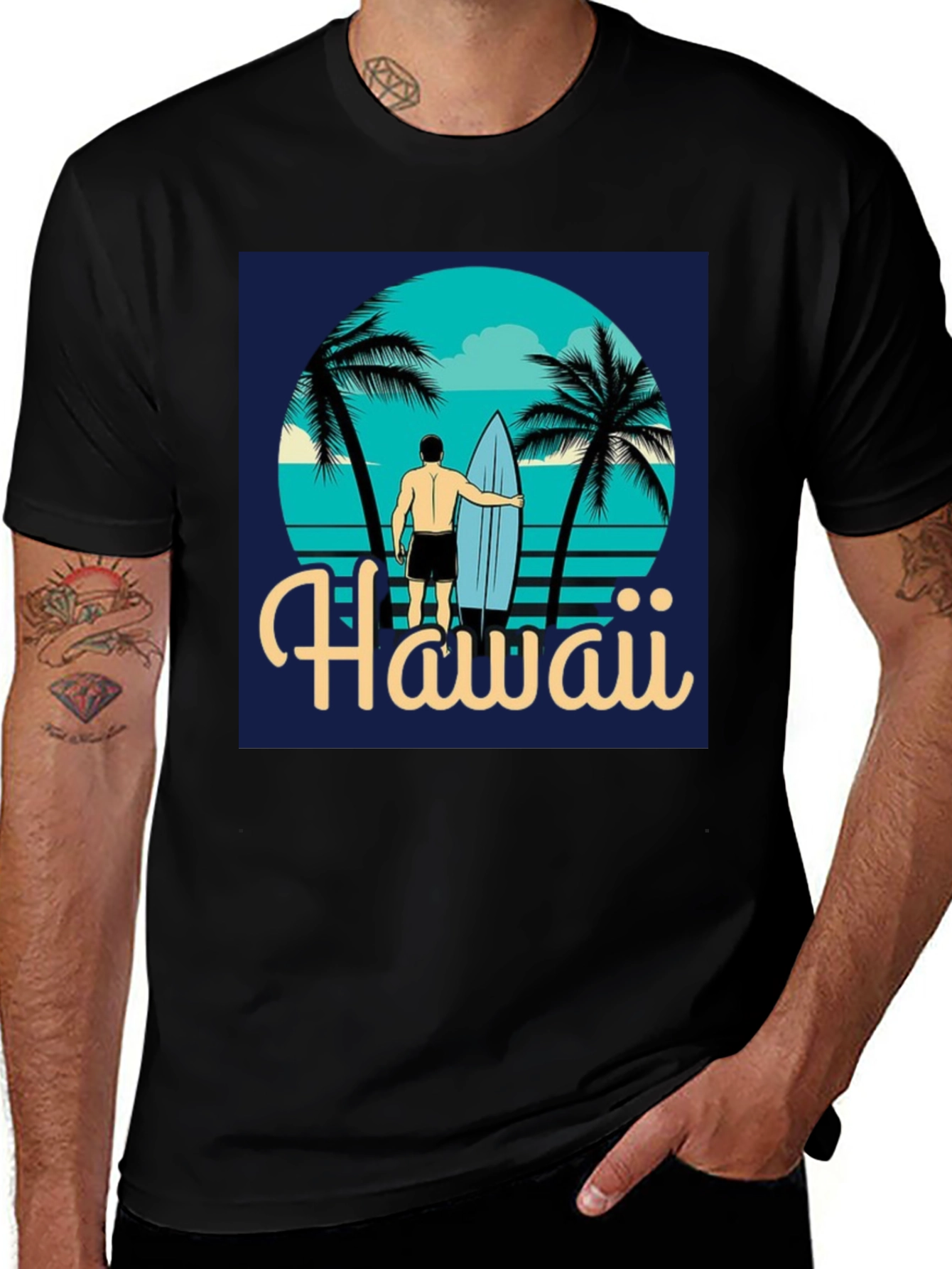 Hawaii Surfer T-Shirt - Tropical Beach Design