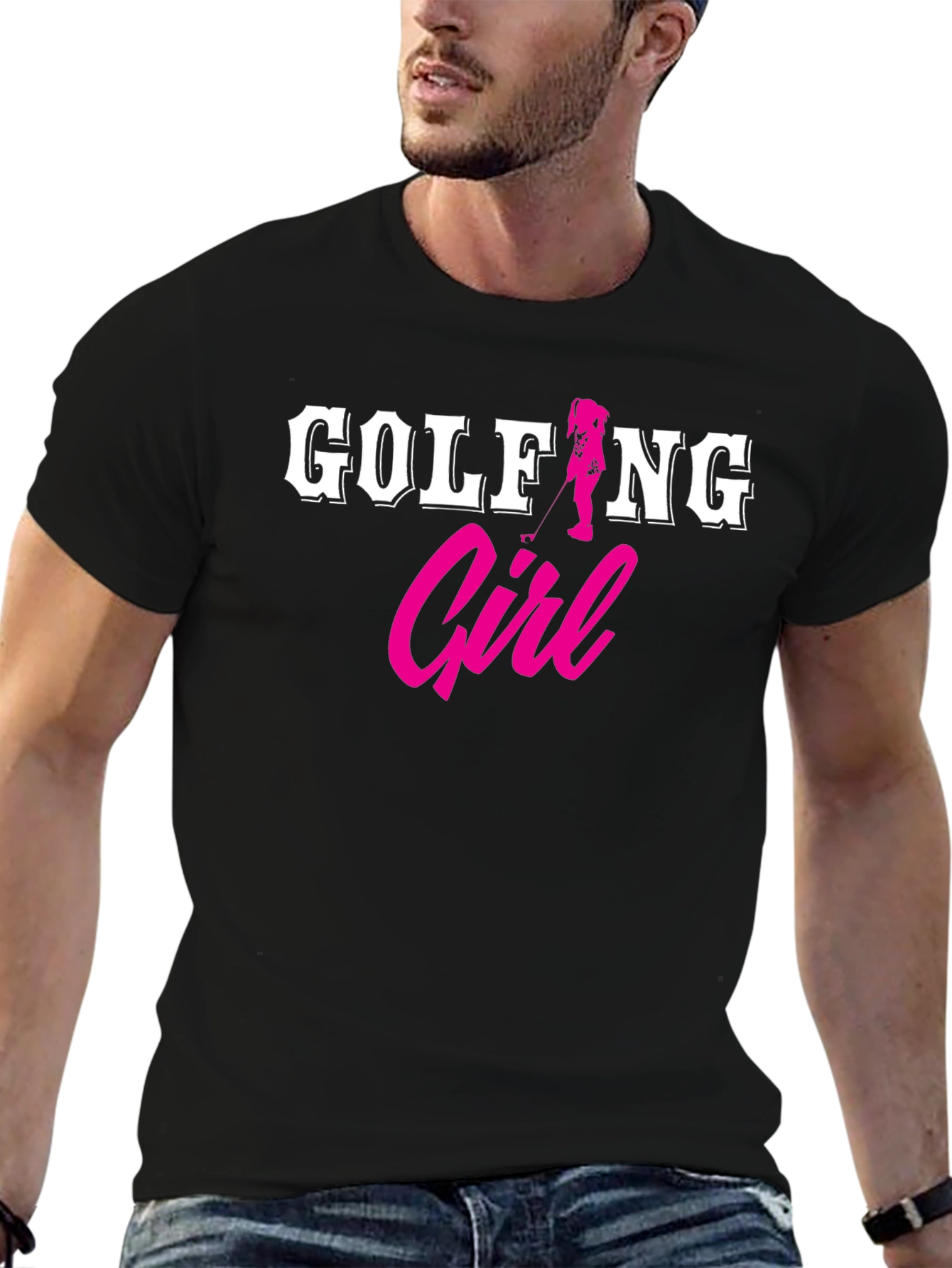 Golfing Girl Black T-Shirt