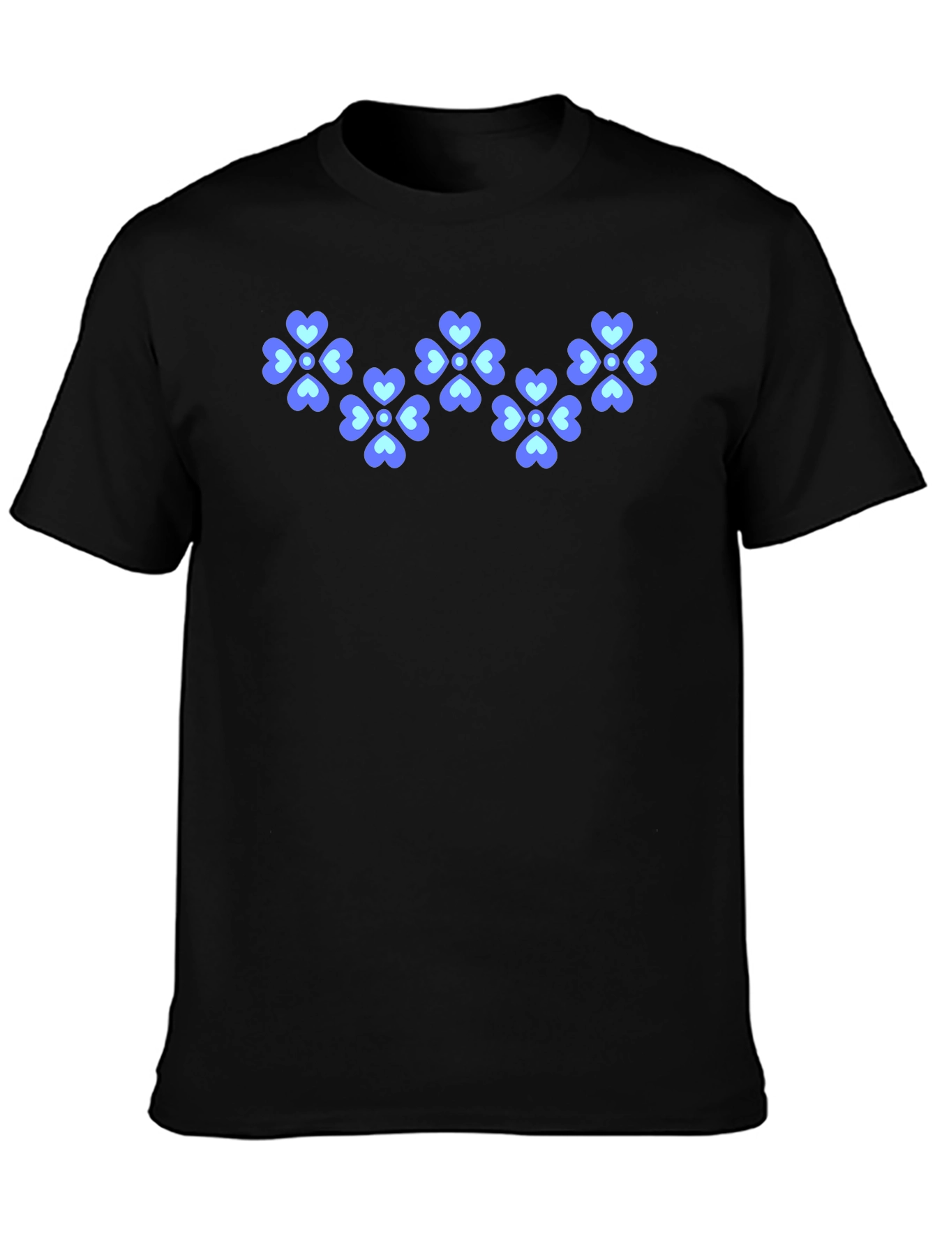 Heart Clover Pattern Black Tee