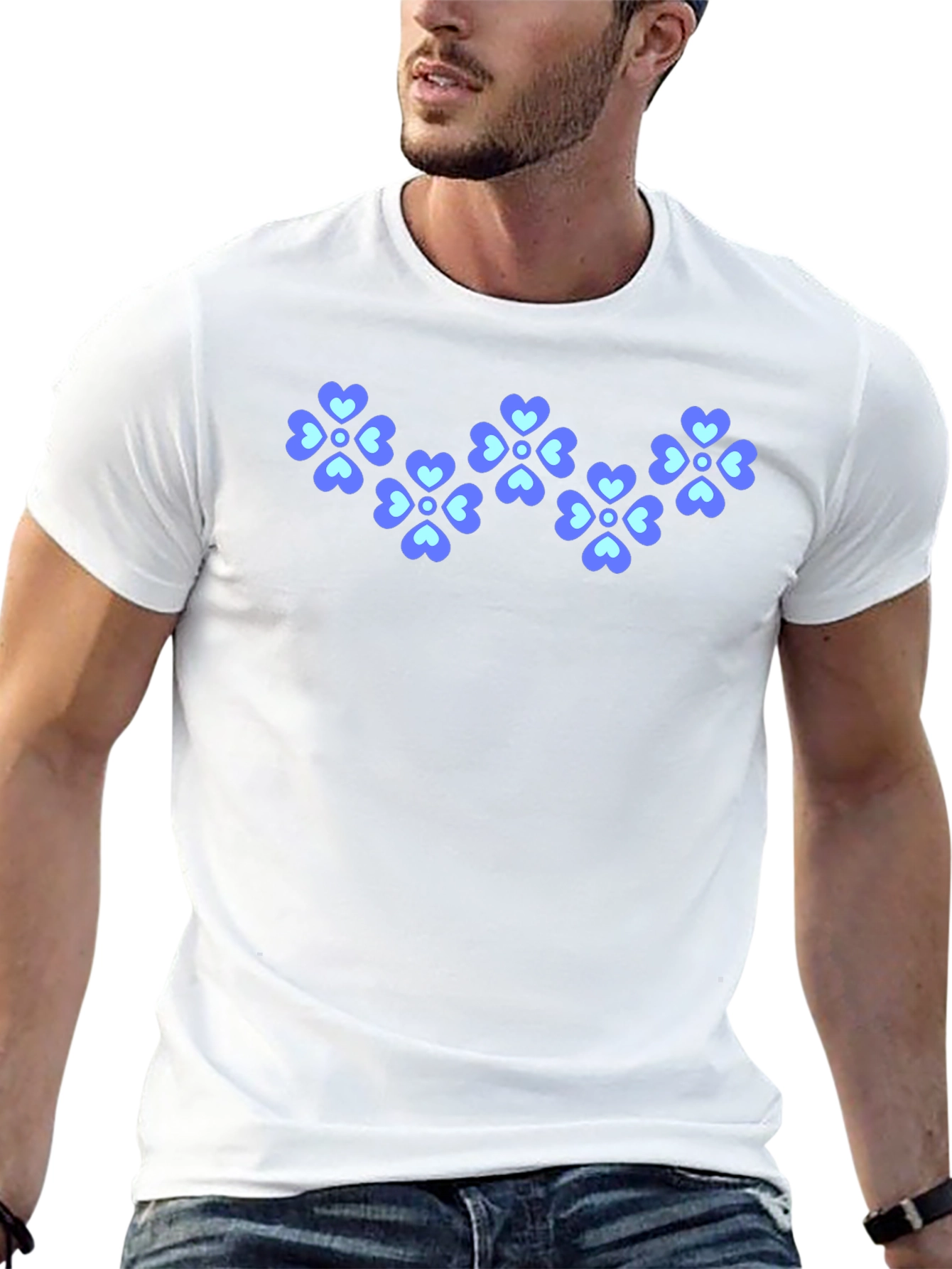 Heart Clover Pattern Black Tee